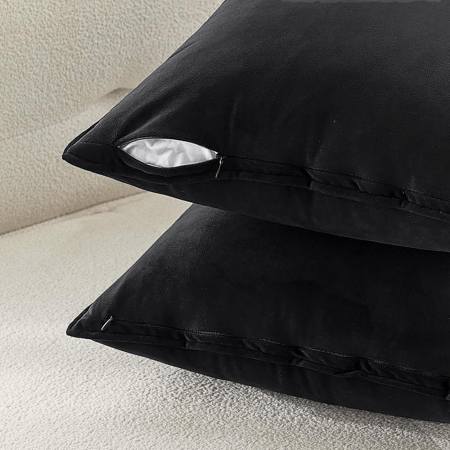 MIULEE Pack of 2 Decorative Velvet Throw Pillow Cover Soft Pillowcase Solid Square Cushion Case for Sofa Bedroom Car 20x20 Inch 50x50 Cm Black - Image 6
