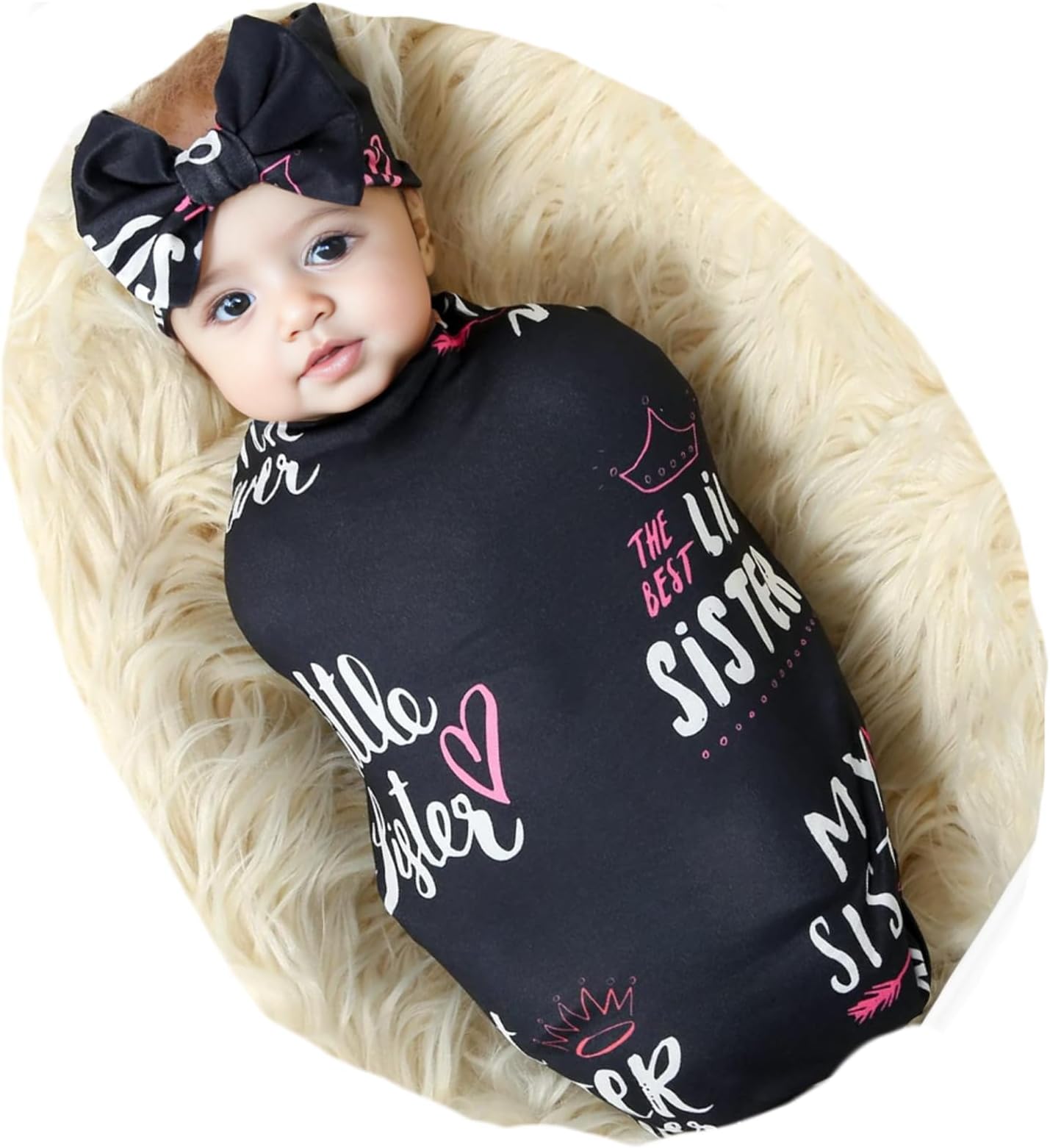Galabloomer Newborn Receiving Blanket Headband Set Flower Print Baby Swaddle Blankets (Black Sister)