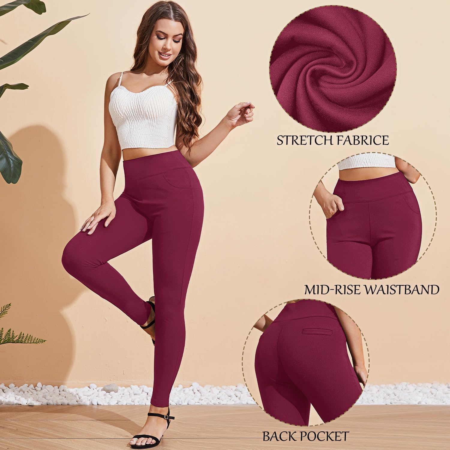 Pants for Women, Comfort Stretch Skinny Slim Dress Pants, Skinny High Waist Pull on Pants with Pockets… - Image 4