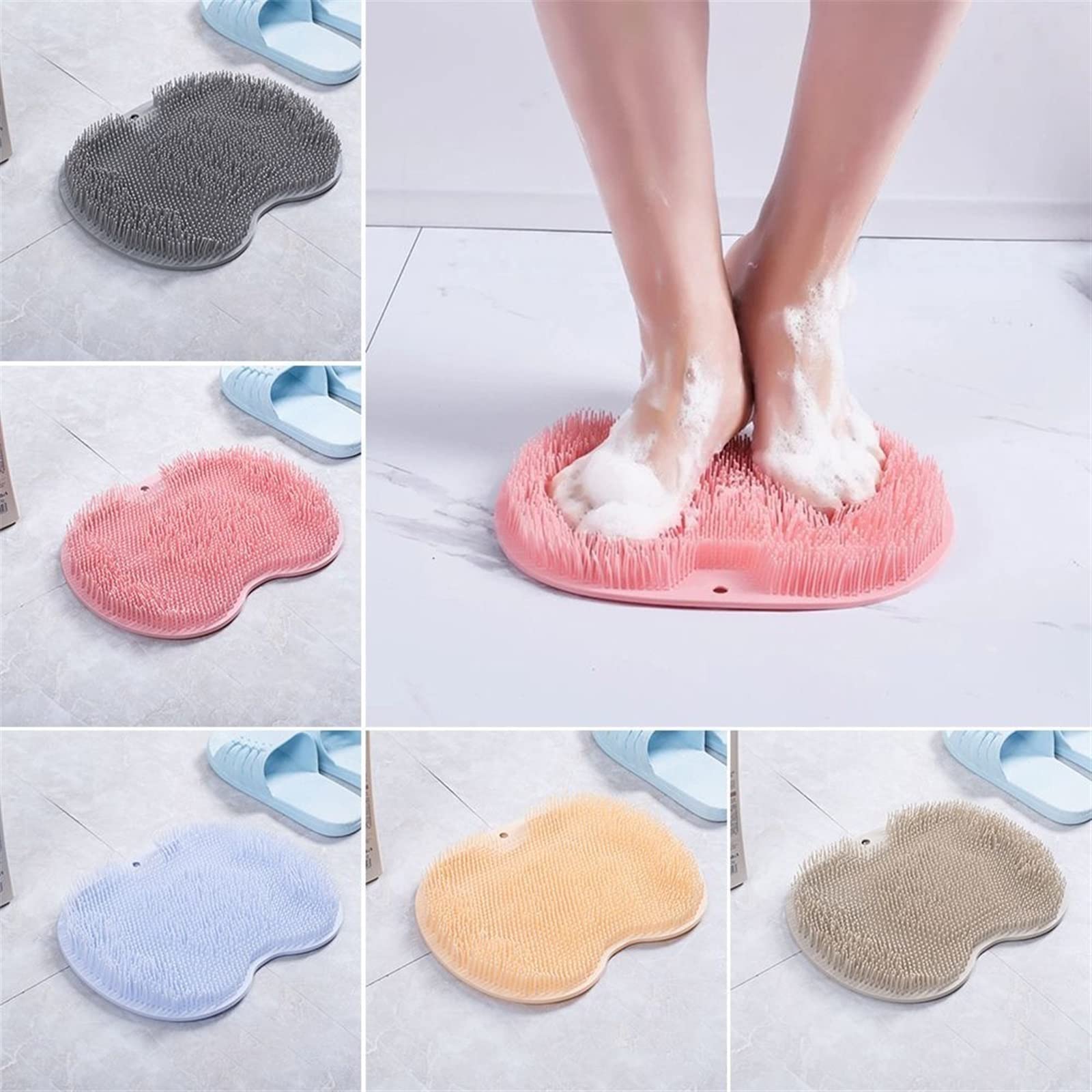 Esponjas de baño para fregar pies, cepillo de lavado, almohadilla de baño, ventosa para la espalda, antideslizante, herramienta de limpieza de ducha de masaje (gris)