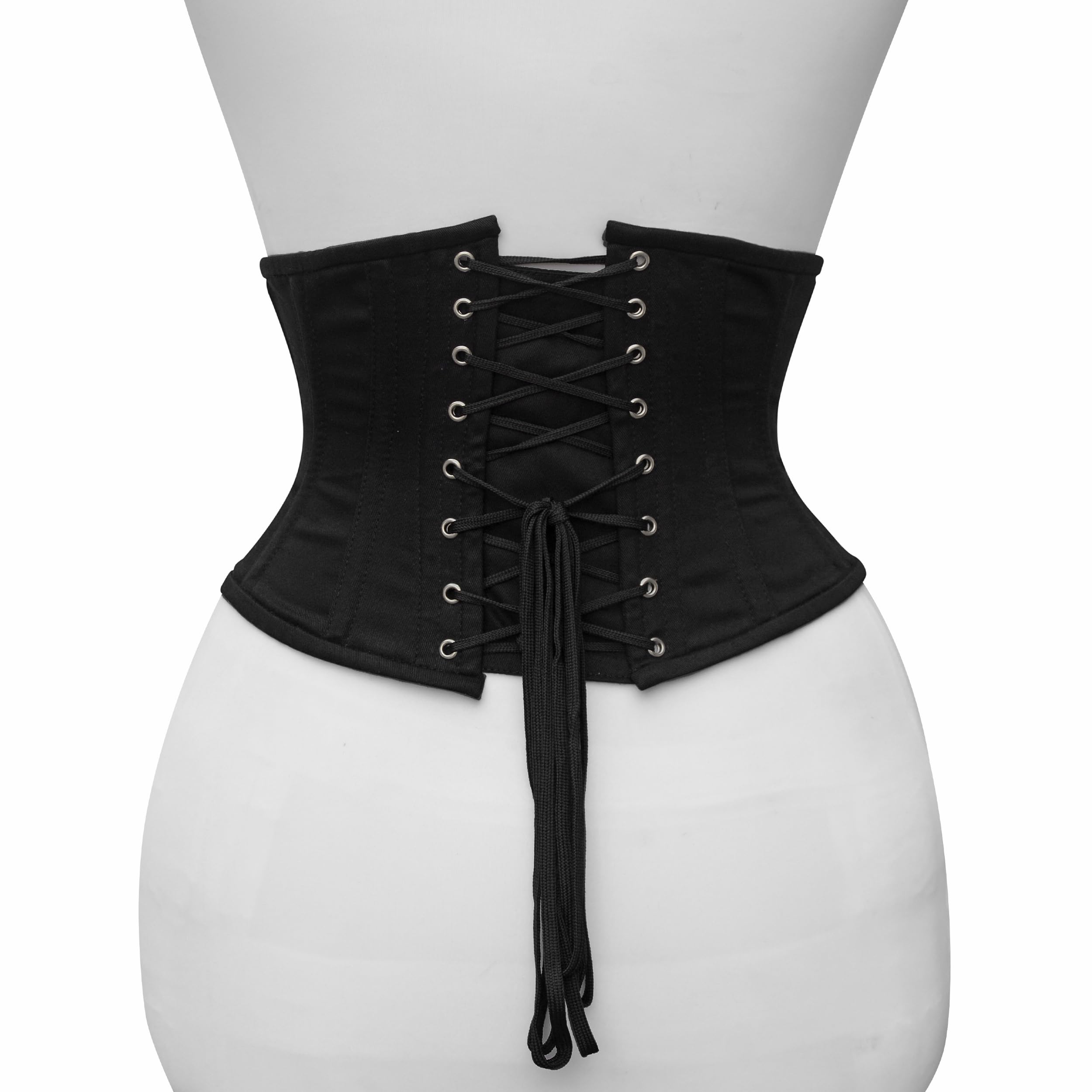 Corsetto sottoseno in cotone twill nero e nudo in acciaio disossato Waspie Waist Trainer per le donne Clessidra Fit Shapewear Vita Cincher Allacciatura stretta
