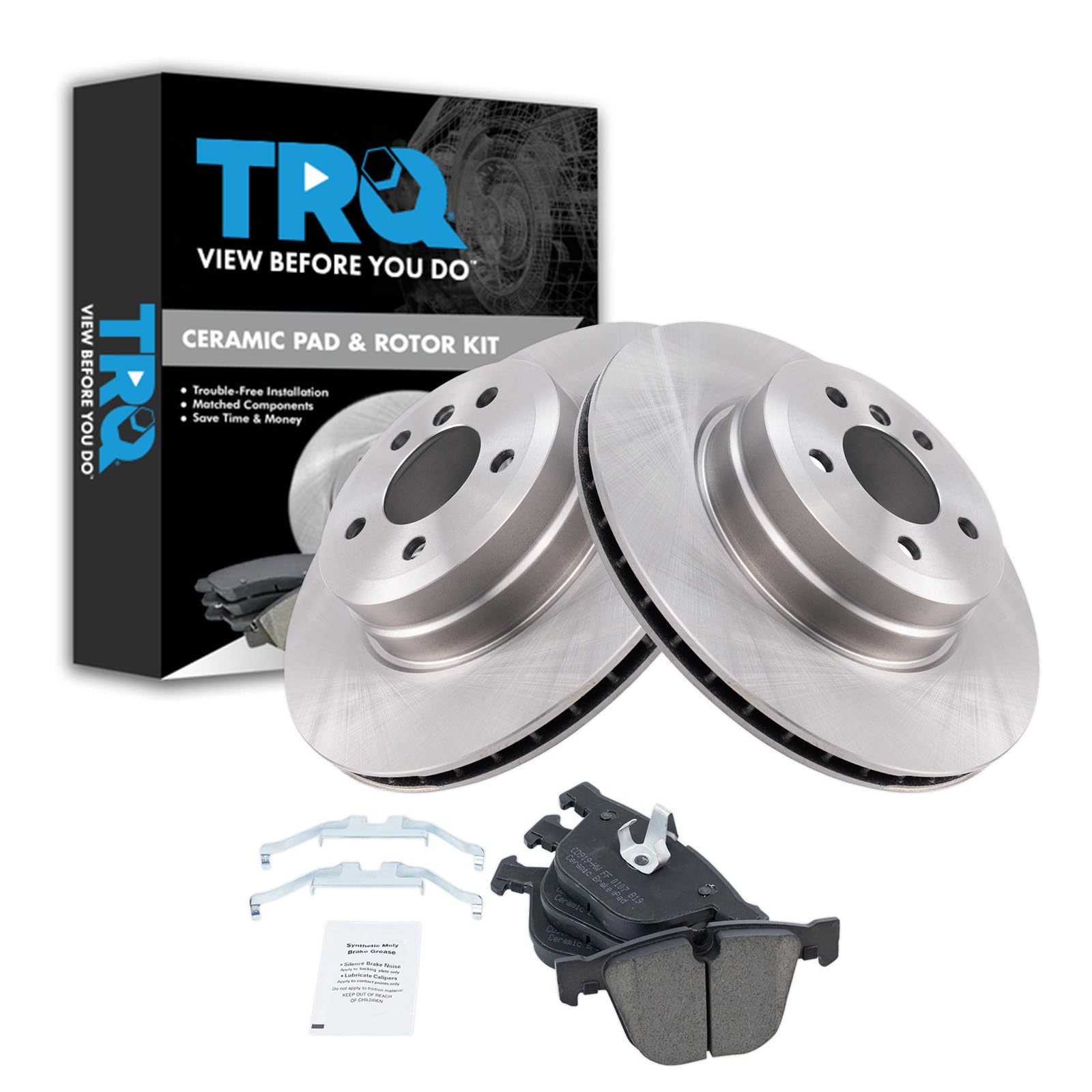 TRQ Rear Brake Pad and Rotor Set Ceramic Compatible with 2007-2018 BMW X5 2008-2019 X6