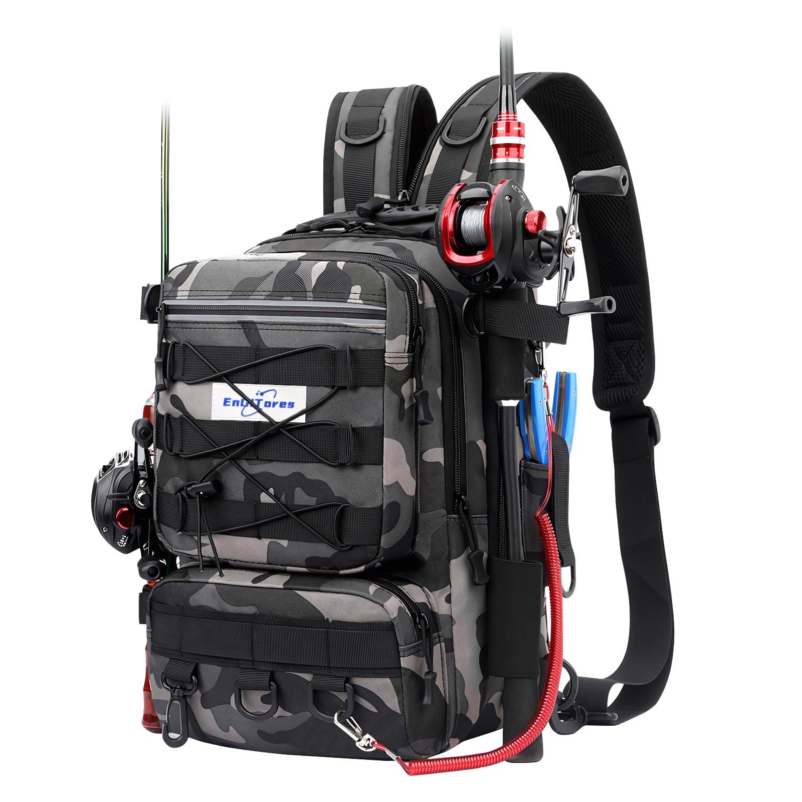Mochila de Pesca, EnGiTores Bolsa de Pescas Mochila para Aparejos Pescas Soporte para caña Bolsas Almacenamiento Aparejos Impermeables Bolsa Pesca Senderismo Caza Camping Deporte Aire libr(45×30×25cm)