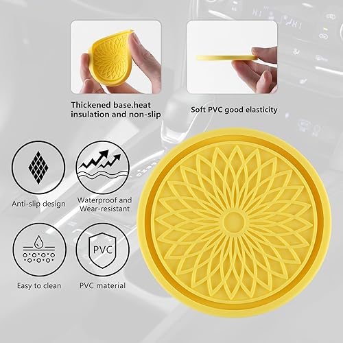 Miniatura 3 de GaRhomxy Portavasos para automóvil, 4 portavasos antideslizantes con diseño de flores incrustados en posavasos decorativos, accesorios universales