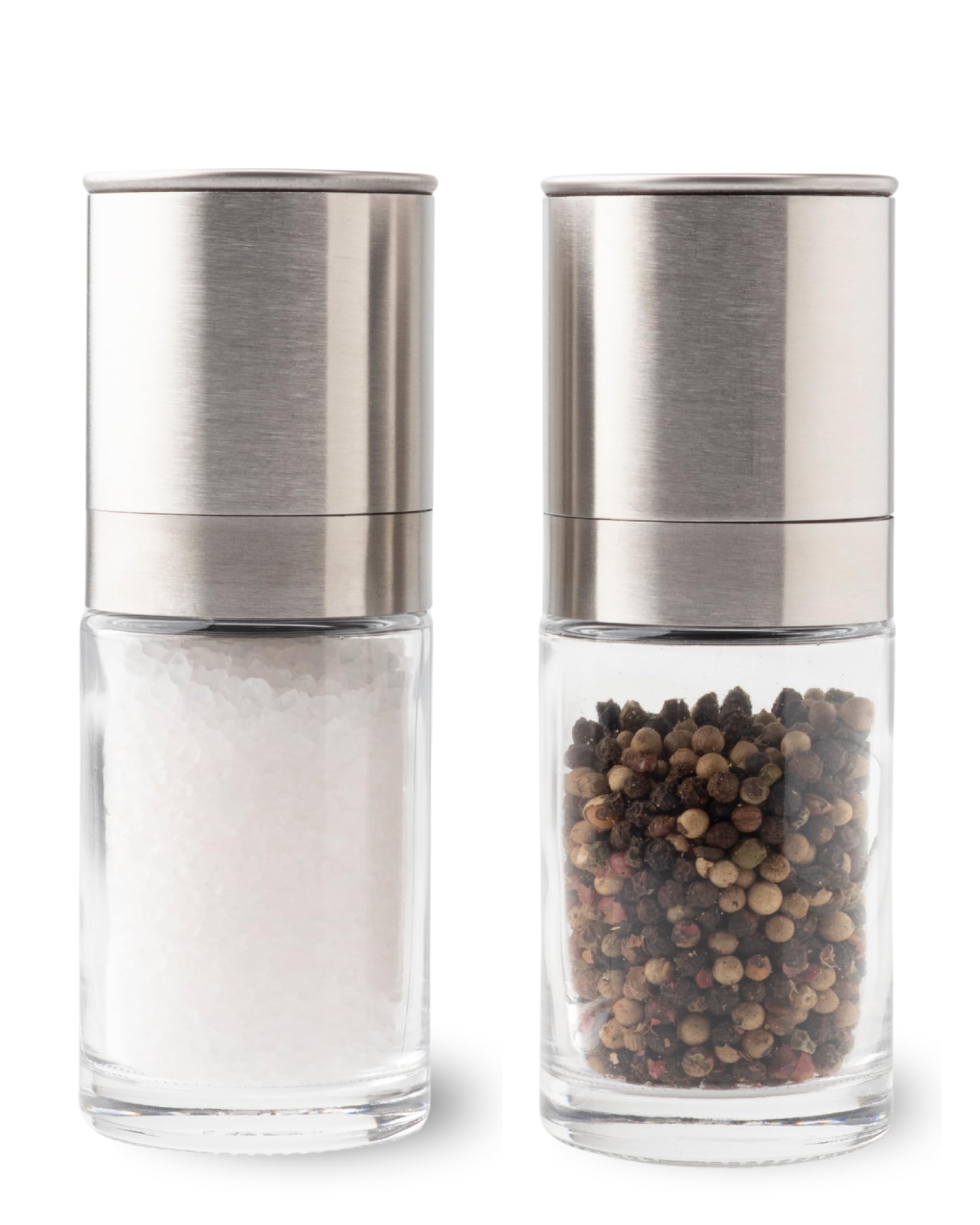 Taylors Eye Witness Salt & Pepper Mills – Set of 2 Stainless Steel & Glass Spice Grinders. 100ml Durable Kitchen Herb & Seasoning Shakers with Adjustable Grind, Easy Fill Design & Mess-Free Lids