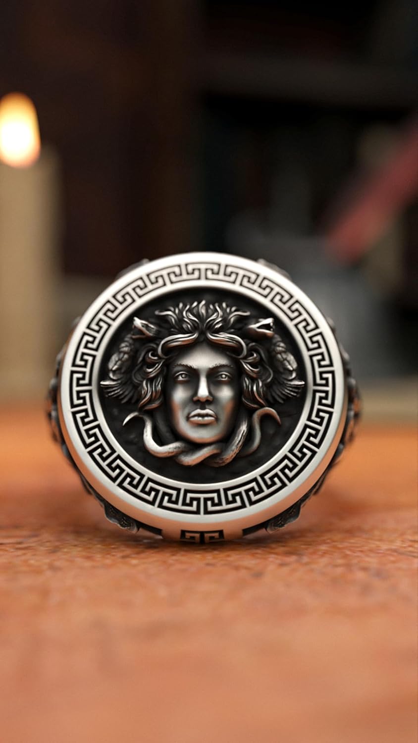 Captivating 925 Sterling Silver Medusa Gorgona Snake Head Ring - Mythological Inspired Artisan Jewelry