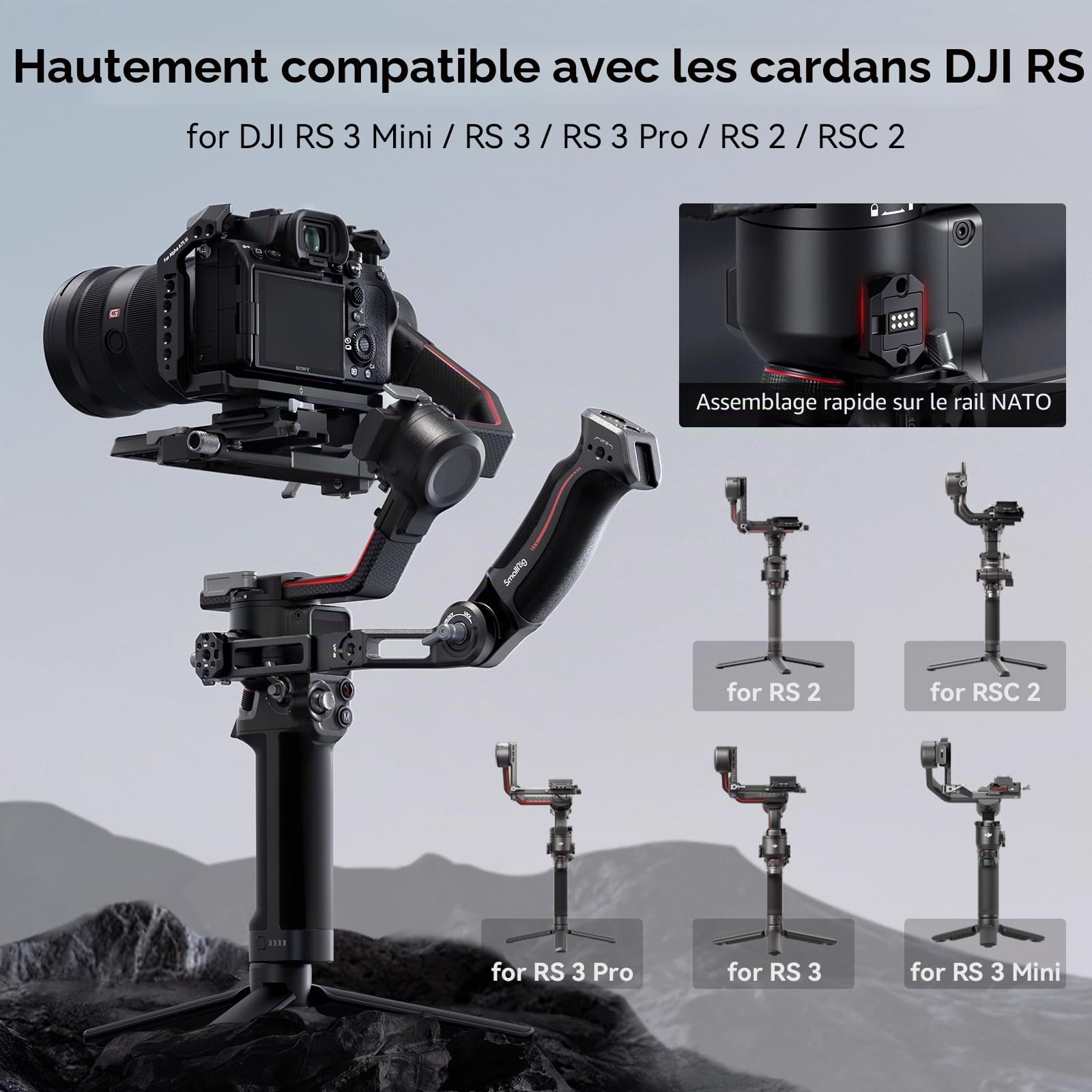 SMALLRIG RS 4/RS 4 Pro Poignée Réglable pour DJI, 8 kg, 3028C