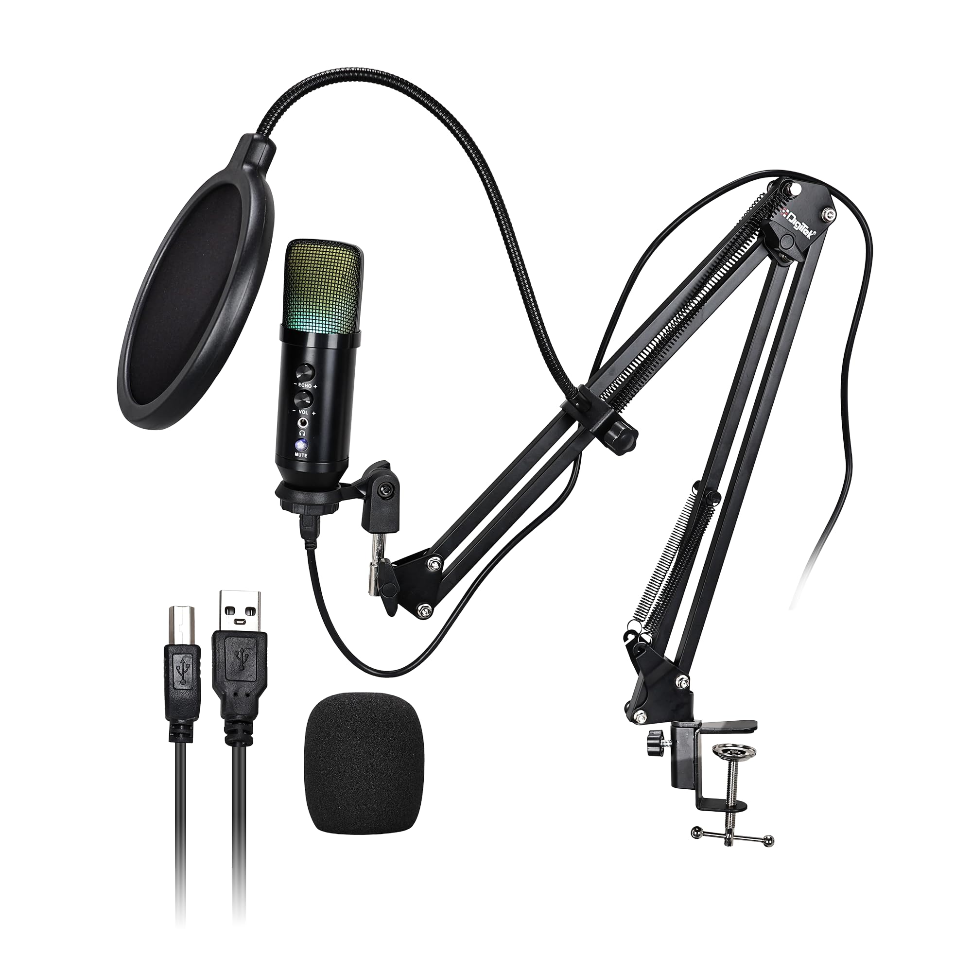 Digitek (DM 401) RGB USB Condenser Microphone Kit with BoomArm