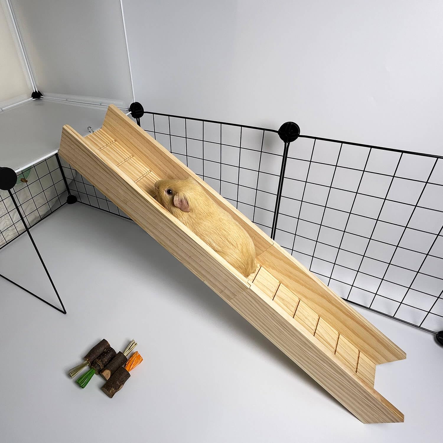 Puente de cobayas, rampa de escalera de madera para animales pequeños, puente de rampa de jaula de cobayas, accesorios de jaula de cobayas, hurones, chinchillas (grande)