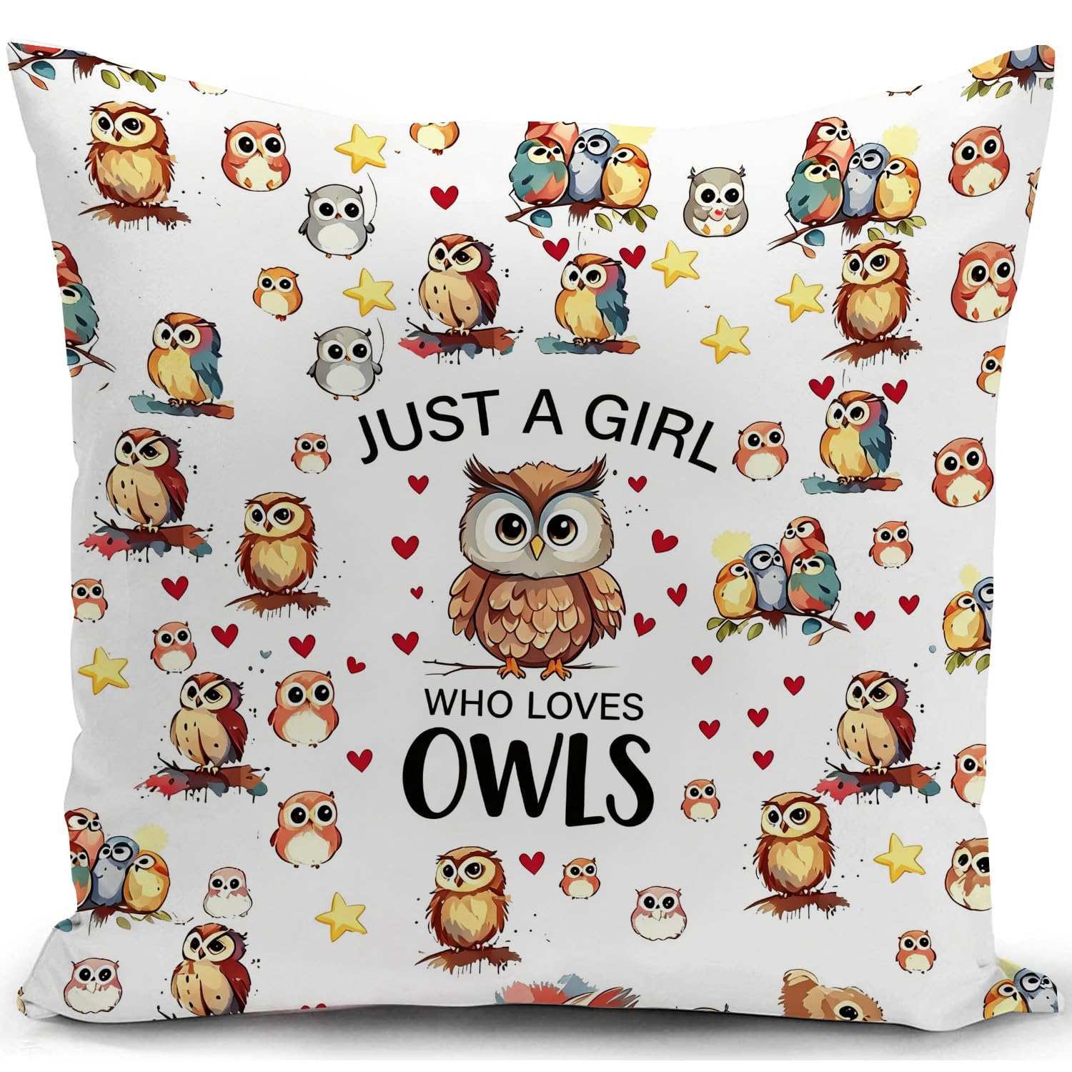 Kunqian Women's C Ushion Over Owl Gifts For Animal Ornament Just A Girl Who Loves Pillow Decor Or Home Livingroom Ouch Bed Sofa Decorate 18"X18"(45X45cm)