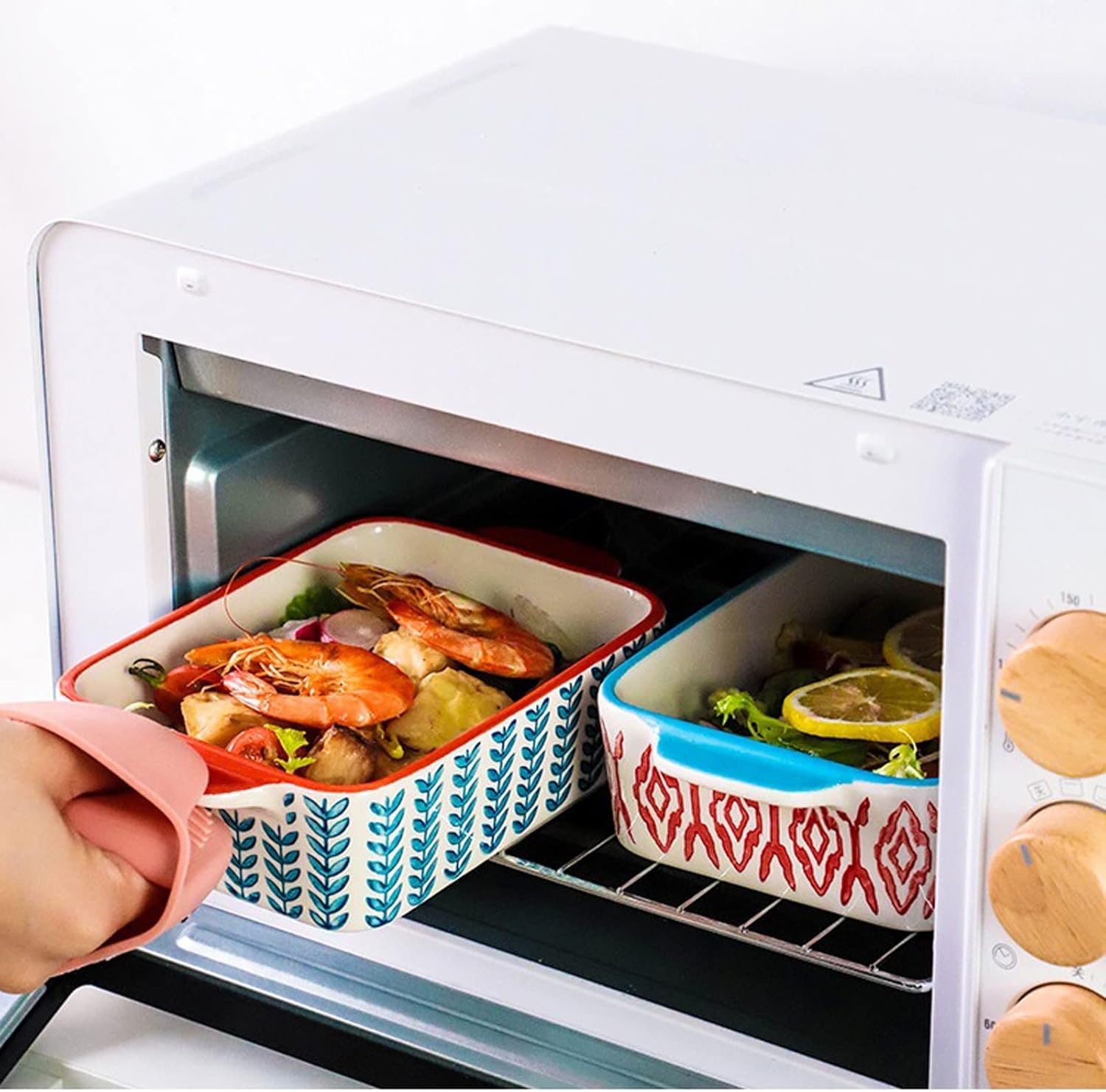 Baking Dish 8.3 Inch Baking Pan Rectangular Ceramic Baking Dish Roasting Food Dish Bakeware Pan with Handle Oven Kitchen Baking Tool 2 Pcs Bakeware (Color : B) (H)