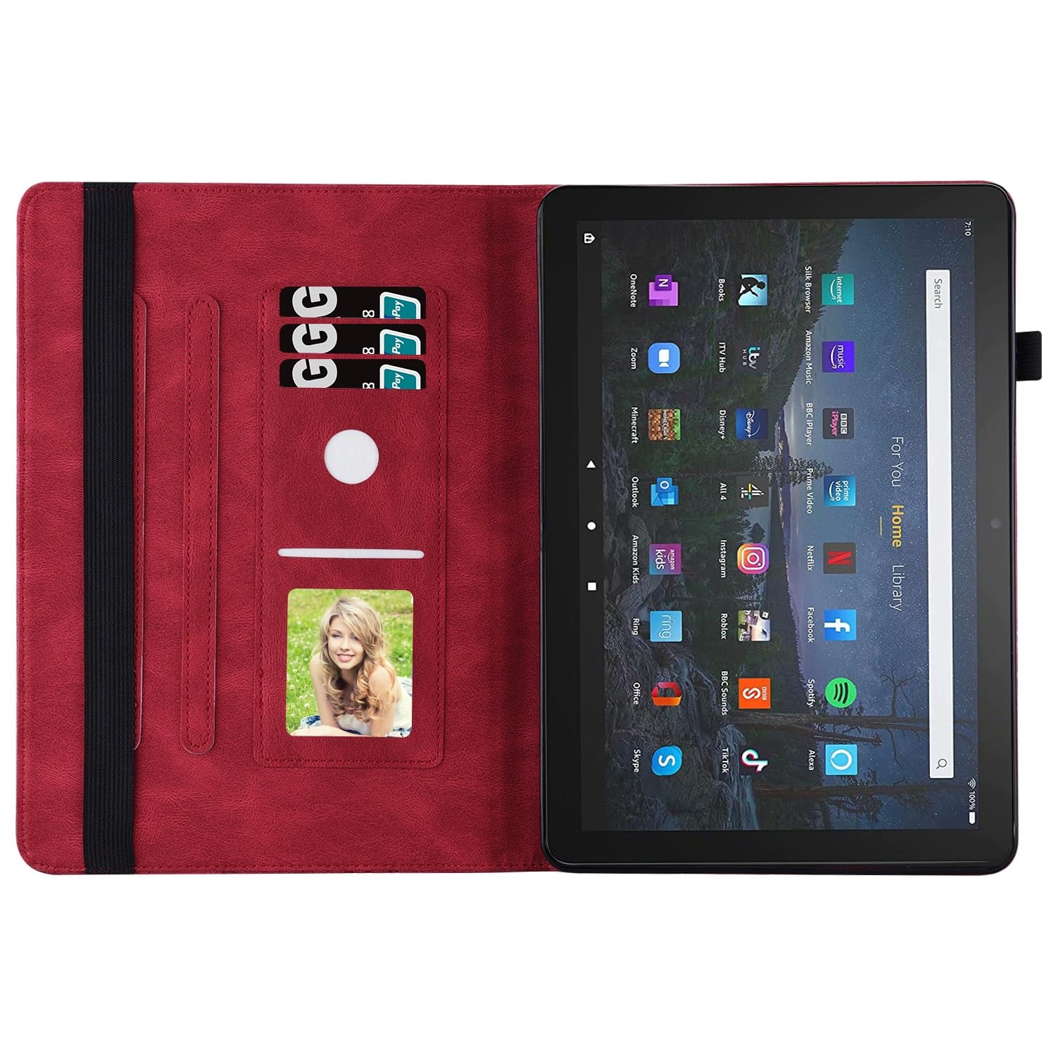 Skórzane etui z klapką Portfel Pokrowiec ochronny Wytłoczony motyl Slot na kartę Tablet Odpowiedni kompatybilny Fire Max 11" 2023(Rosso)