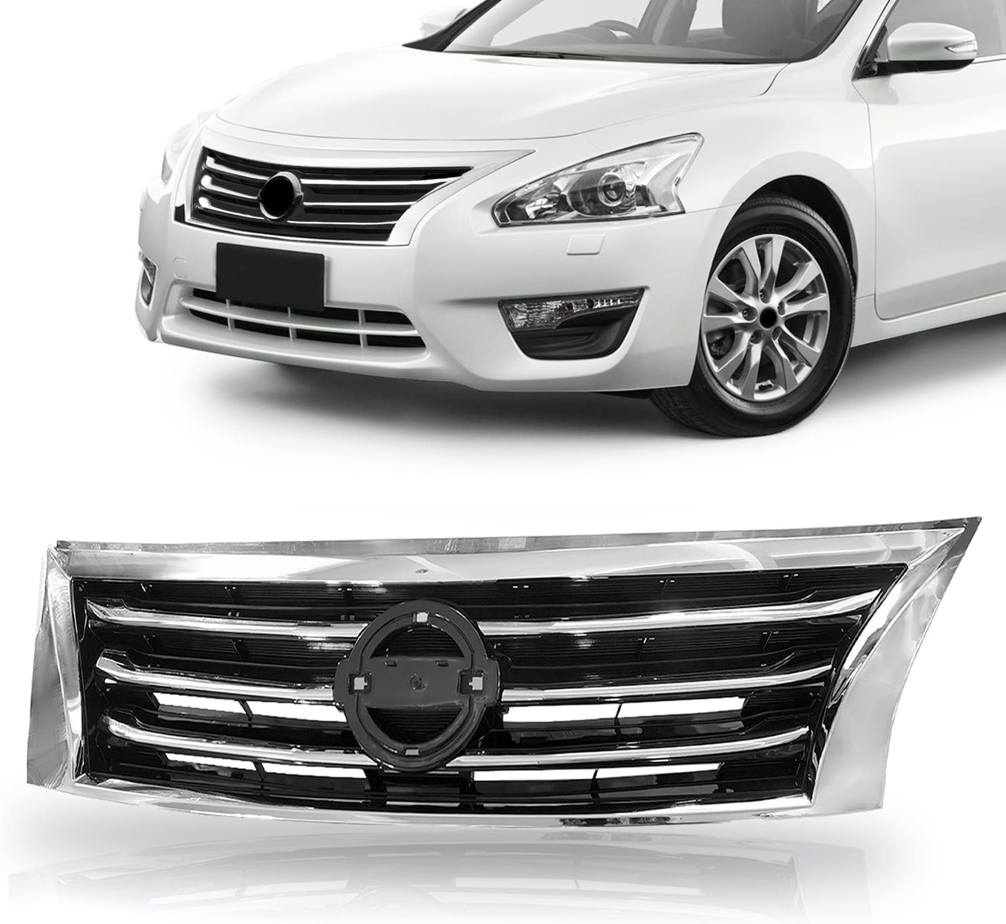 PartsFlow Front Bumper Grille Black With Chrome Trim Grill For 2013 2014 2015 Nissan Altima NI1200250