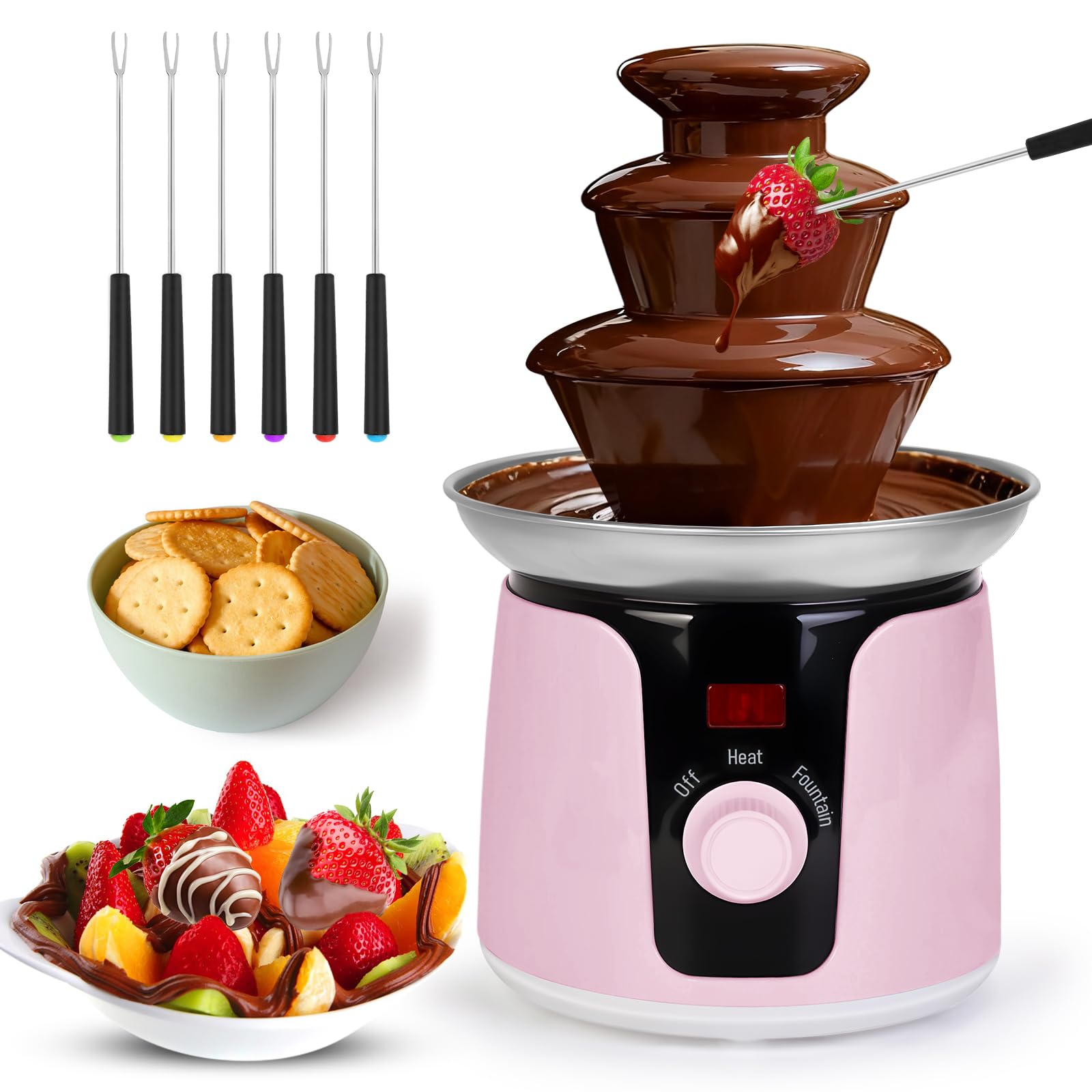 Photo 1 of 3 Tier Chocolate Fountain Machine, 12oz Stainless Steel Tower Chocolate Melt Machine, Cheese Electric Fountain with 6 Forks, Chocolate Fountain for Party, Candy, Butter, Cookies