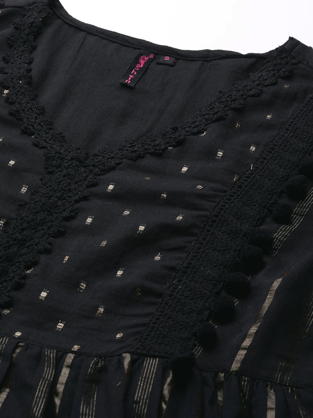 Ishin Women's Cotton Above Knee Length A-Line Indo Western Dress Inwdr0411_Bk_Xl_Black