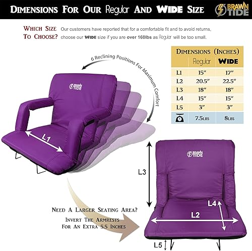 Miniatura 21 de BRAWNTIDE Asiento de estadio con soporte de respaldo, cómodo cojín, acolchado grueso, 2 ganchos de acero para gradas, 4 bolsillos, 2 portavasos, Rojo
