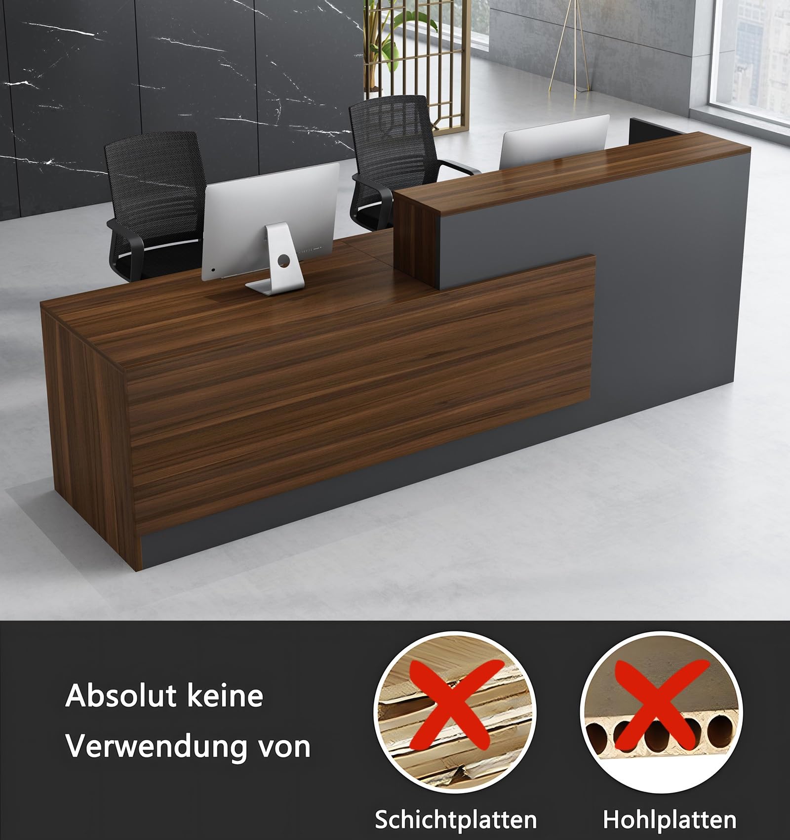 180CM Moderne L-förmige Empfangstheke aus Holz mit Tresen - Premium Empfangstresen für Büros multifunktionaler Empfangstisch für Salons Kassen oder Empfangsbereiche (ohne Stühle)