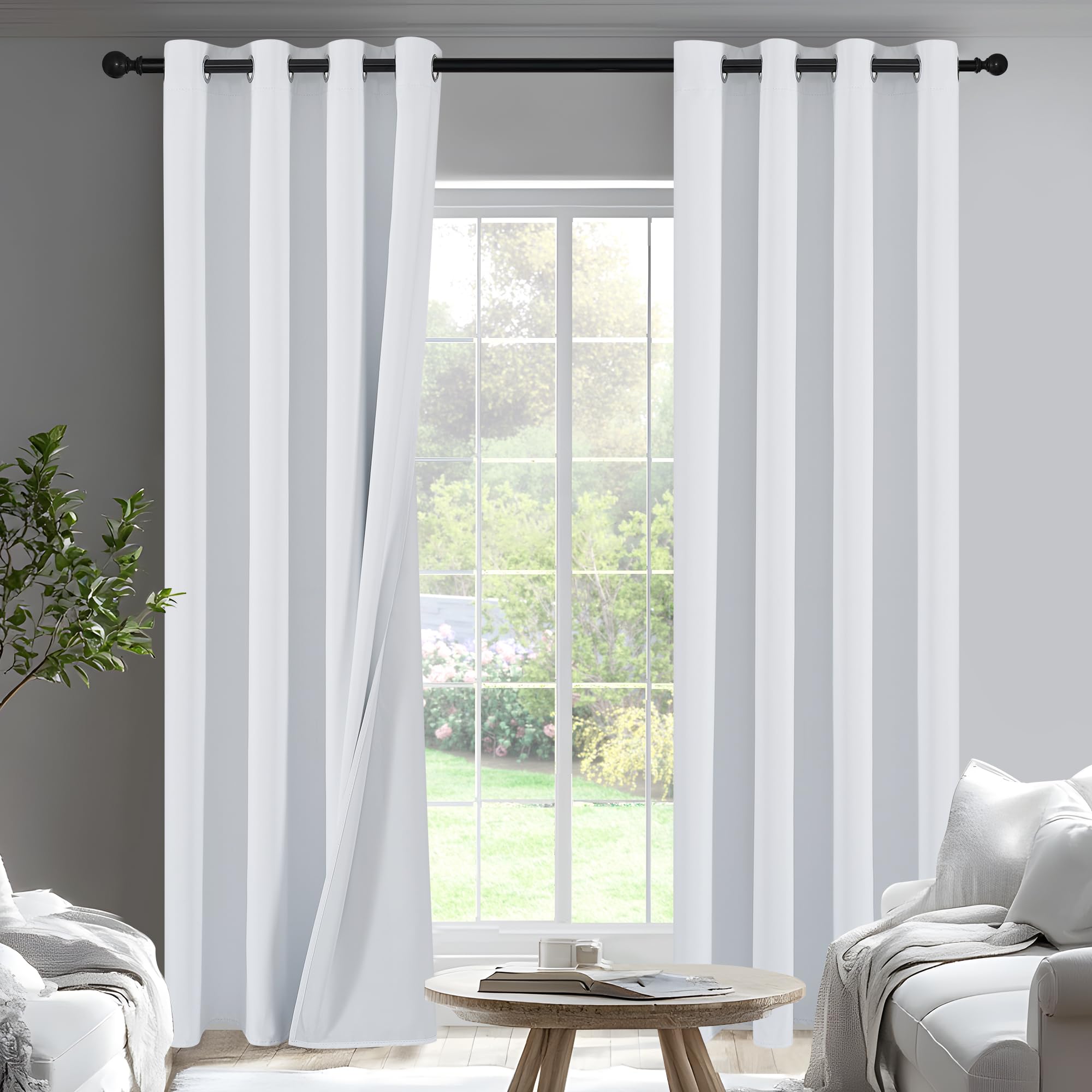 Photo 1 of PONY DANCE White 100% Blackout Curtains for Bedroom 80 inch Long 2 Panels Set, Thermal Insulated Drapes Noise Reducing Solid Grommet Top Window Curtains for Home Decoration and Doorway, W55 x L80 inch