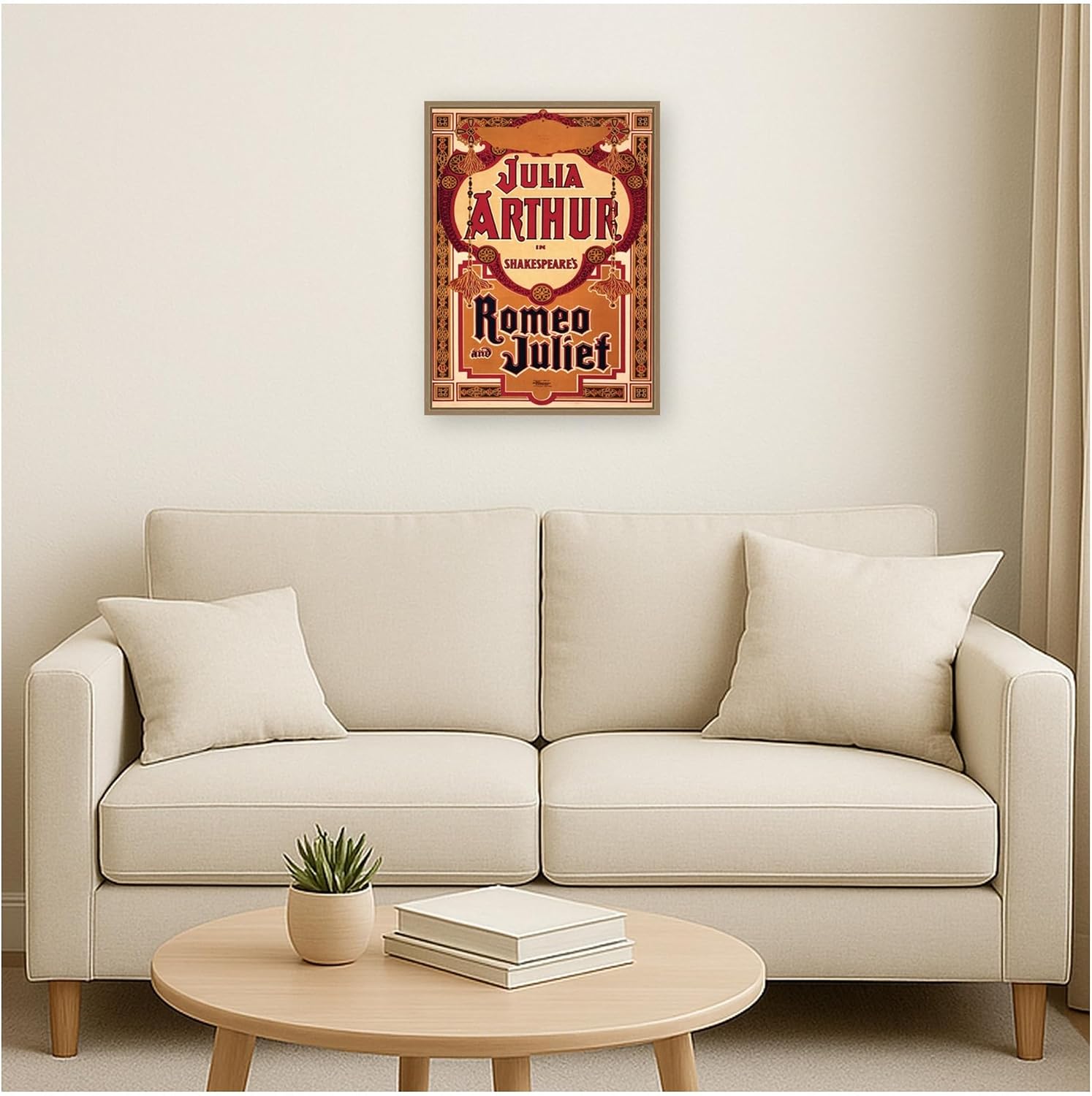 Kate and Laurel Framed Canvas Wall Art Print Theater Play Romeo and Juliet PDX by Corinna Buchholz of Piddix, 18 x 24 Sylvie Dark Gold Frame, Vintage, Typography Art for Wall Decor