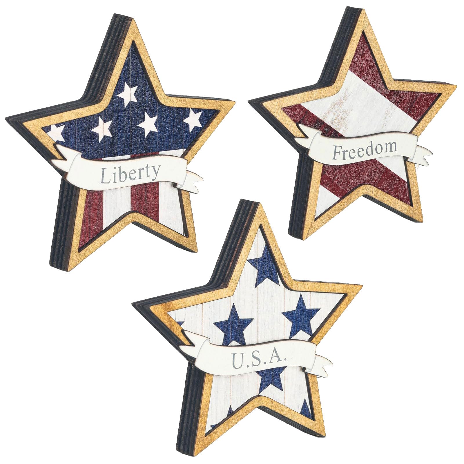 Shntig 3 Piece Holiday Themed Wood Star Display Items Perfect for Festive Decorating Themed Ornaments