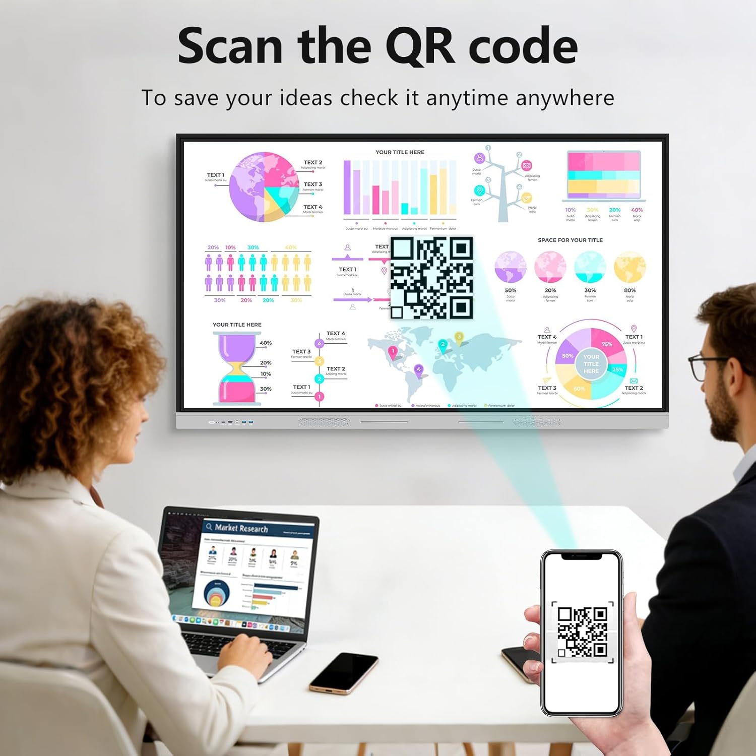 Smart Board 65 inch 4K Interactive Whiteboard Touch Screen, Digital Smart Whiteboard for Classroom and Business with Android 14.0-8+128 GB(Wall Mount Included)