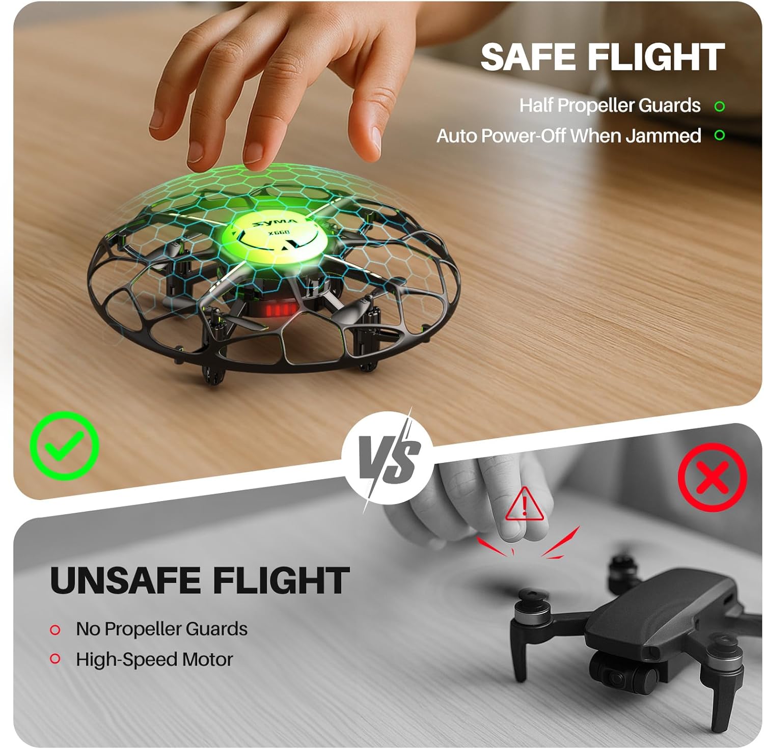 SYMA Drone for Kids with 6-Color LED Light, X660 Mini Drone with 3D Flip, Rotary Ascent, Headless Mode, Speed Switch and Full Protection RC Toys Gifts for Beginners Adults