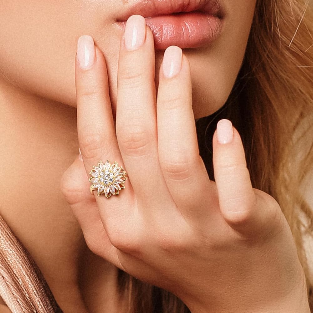 Mikovivi Or Bague Fleur Délicate Pour Femmes, Bague Ouverte Réglable
