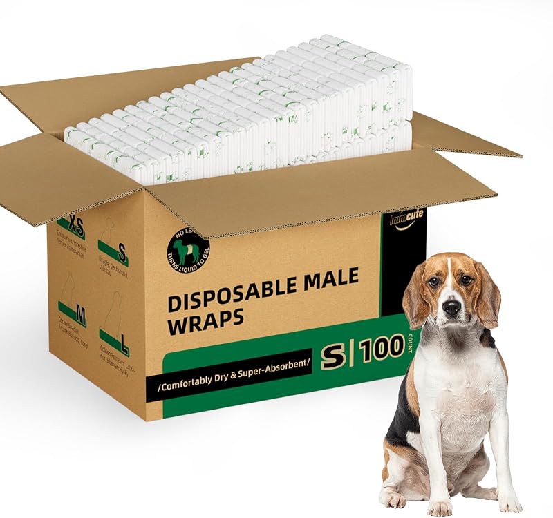 Fraldas descartáveis para cães machos pequenos IMMCUTE com indicador de umidade e ajuste regulável, 100 unidades