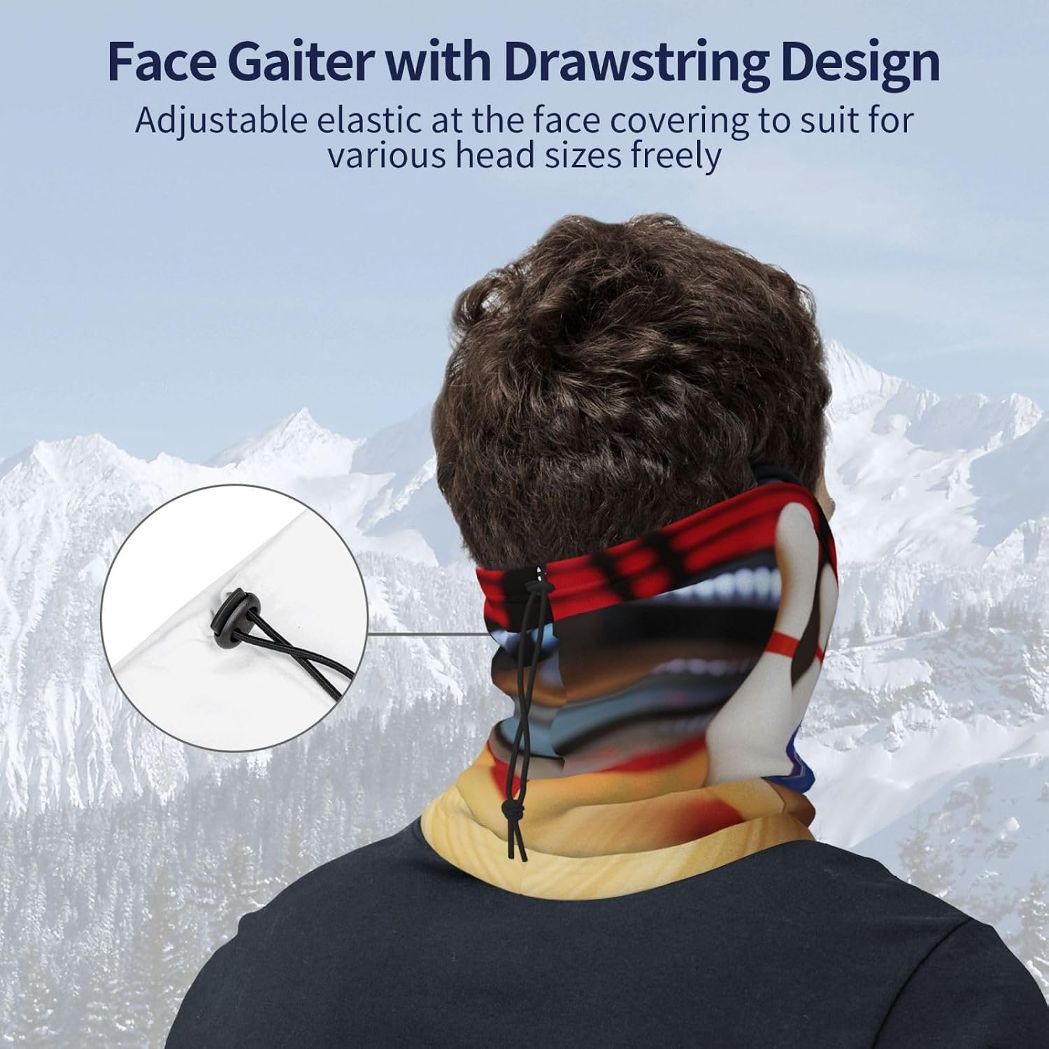 Neck Warmer Winter, Bowling Print For Cold Weather Winter Face Mask,Thick Warm Neck Gaiter Face Scarf,For Men Women Skiing Cycling - With Rope
