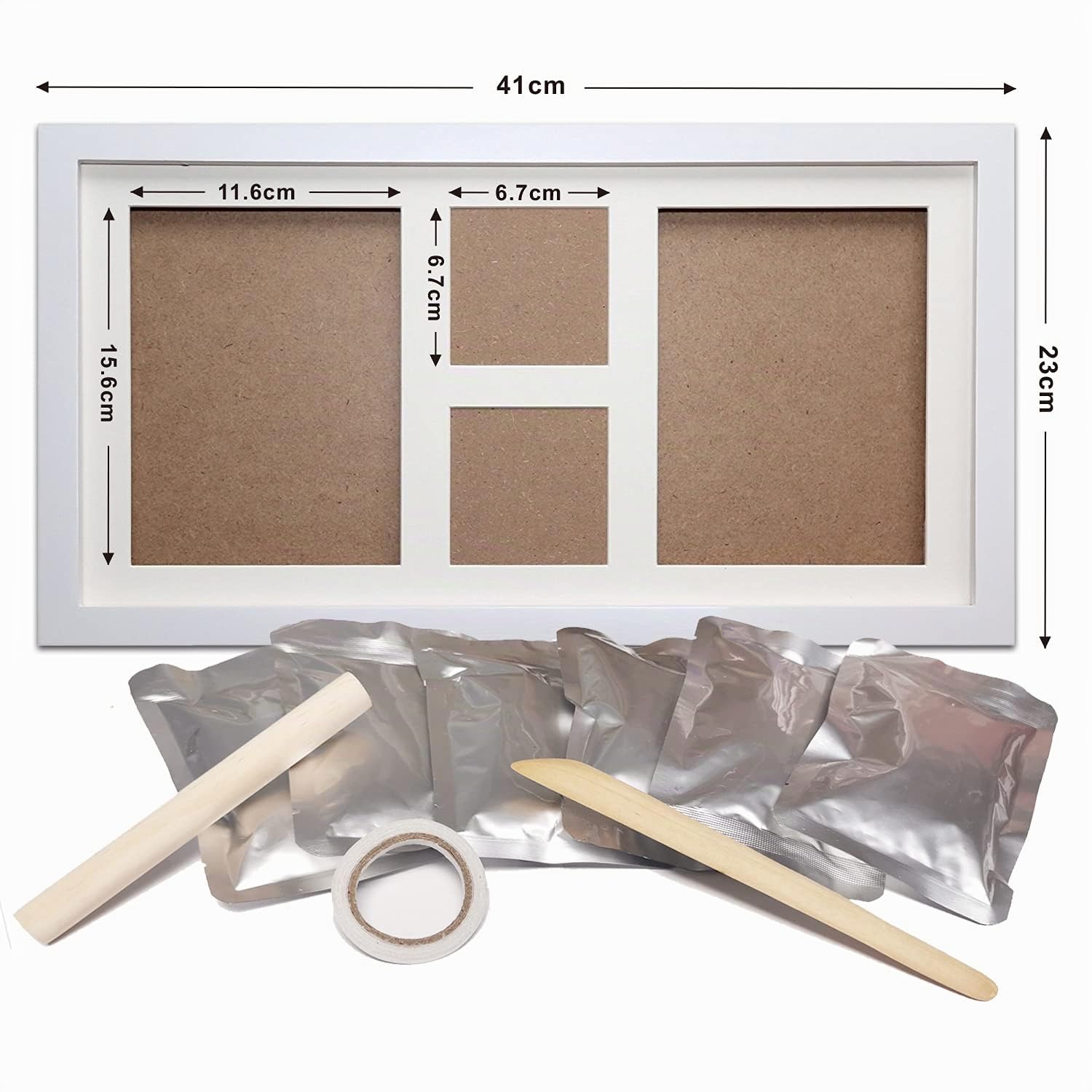 Doubleme Kit Portafoto e Impronte di Mani e Piedi per bambino, neonato e Gemelli, Fantastico Regalo per Festeggiare Nascite e Battesimi, Cornice in legno con argilla sicuro, Due impronte e due foto