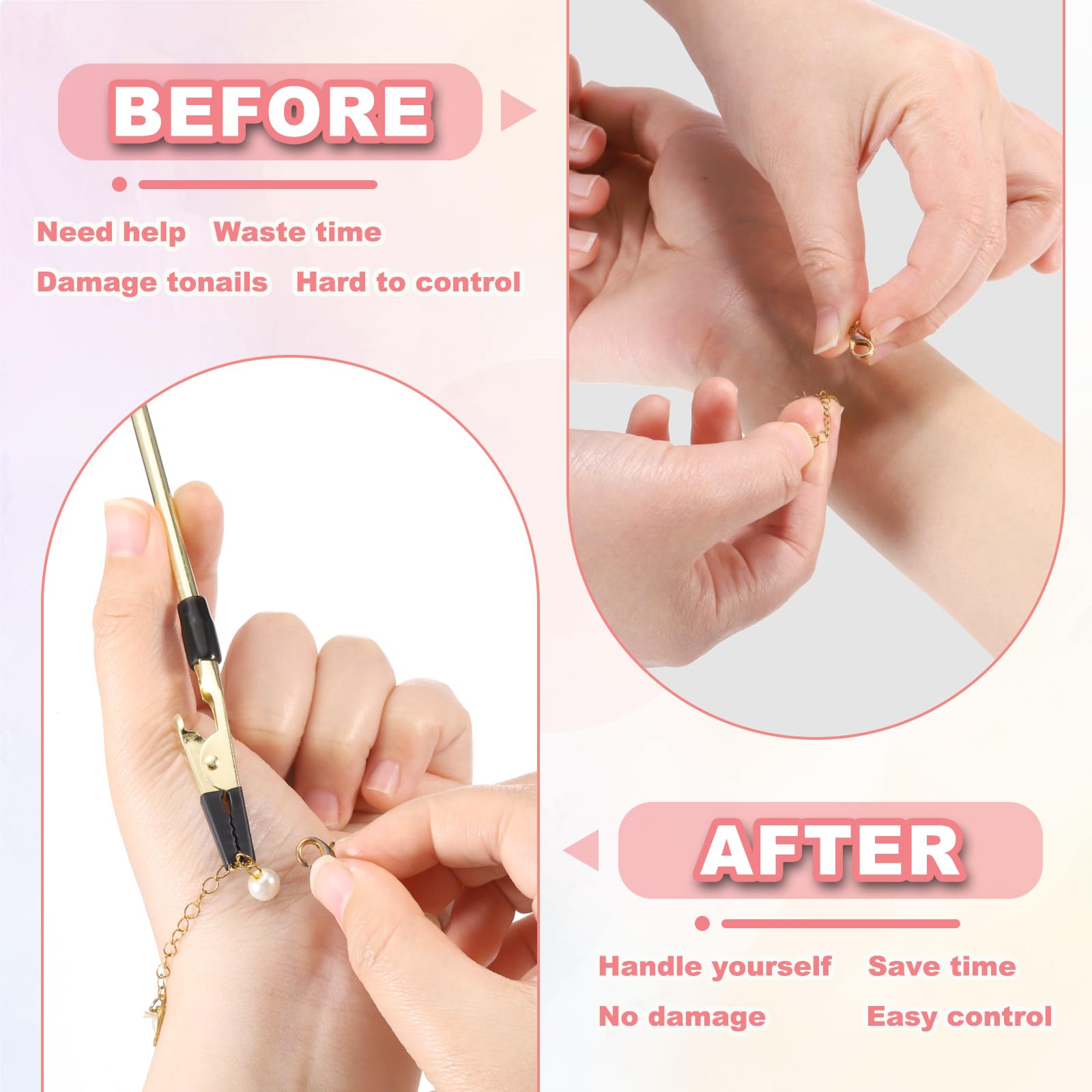 PATIKIL 4 Pcs Metal Bracelet Clasp Helper, Bracelet Helper Tool to Put on Yourself with Rubber Cover Tip - Image 3