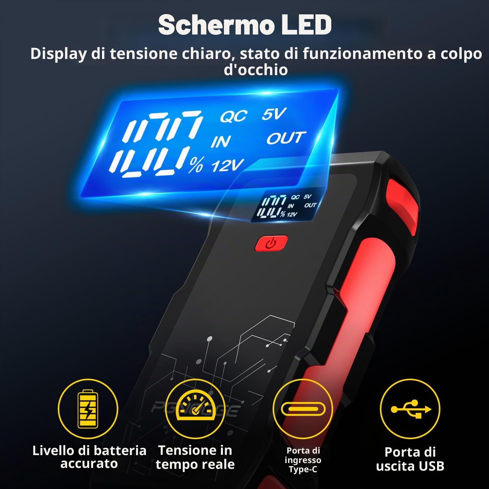 26800mAh 6000A Avviatore Booster per Auto 12V | Per tutte le auto a benzina 12V e veicoli diesel fino a 10L, Schermo digitale, Torcia, Power bank USB, Impermeabile