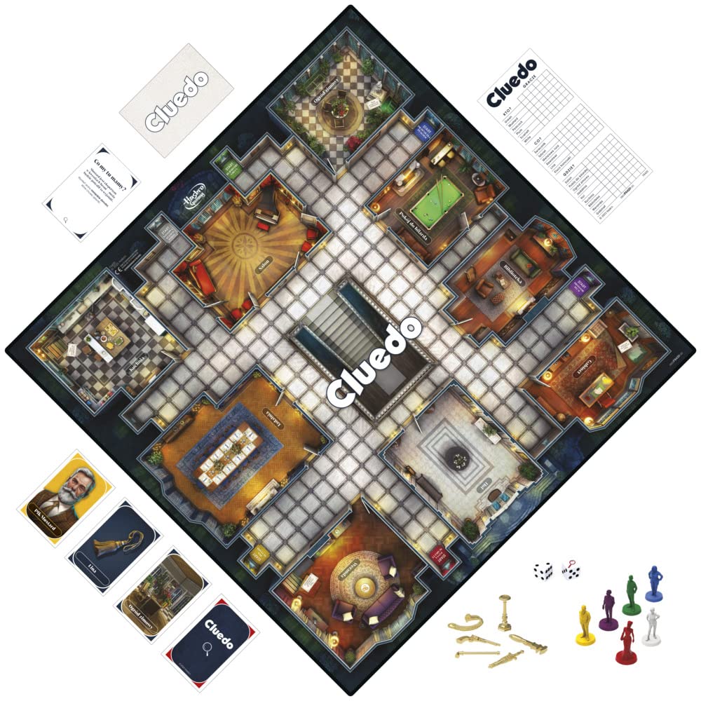 Hasbro Juego de Mesa Cluedo, nueva versión del Cluedo para 2-6 jugadores, rompecabezas misteriosos, juegos de detectives, juegos familiares para niños y adultos (Español)