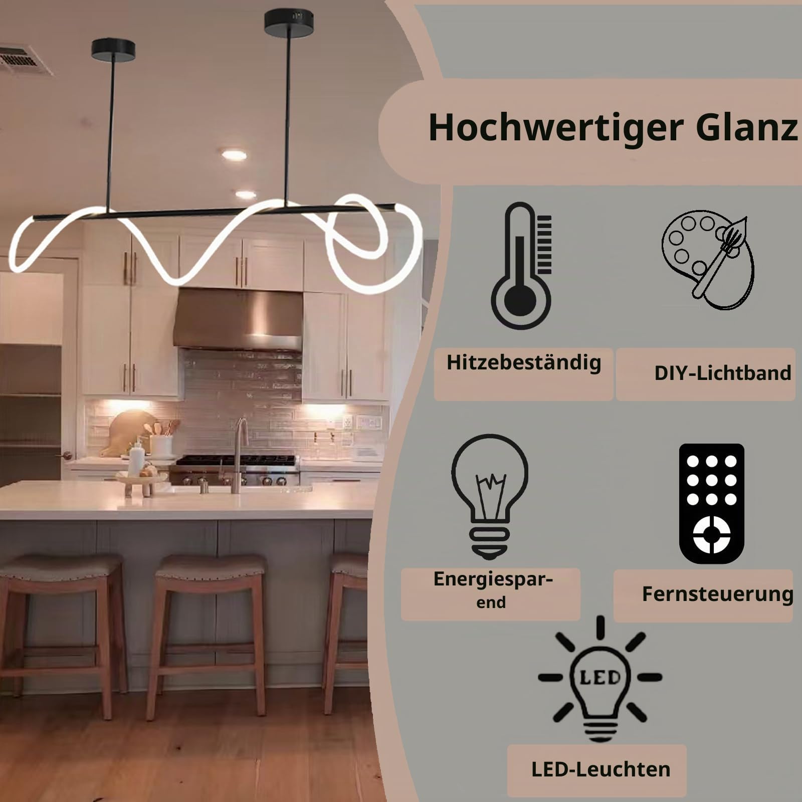 LED Pendelleucht,Moderne Esstisch Hängelampe,Spirale Hängelampe mit Fernbedienung,Dimmbare 3000K-6000K HöHenverstellbare,Geeignet für Küche und Esszimmer (schwarz,120cm)