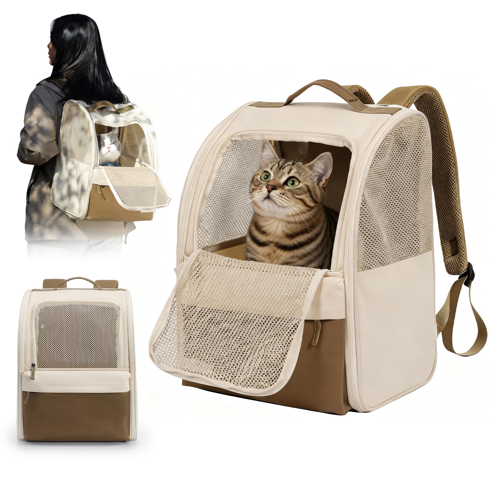 Sac à dos pliable pour chat - Boîte de transport pour chat et chat - Sac à dos portable avec fenêtre en maille - Aéré - Léger - Facile à transporter - Capacité de 15 kg