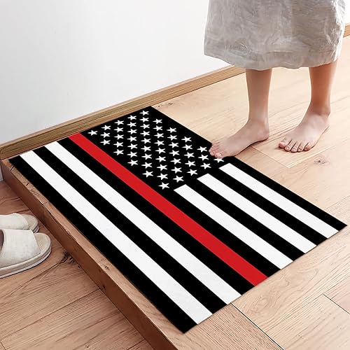 Miniatura 5 de Tapete de baño antideslizante con diseño de bandera estadounidense de bomberos y rayas rojas y blancas, tapetes absorbentes para el suelo, alfombra