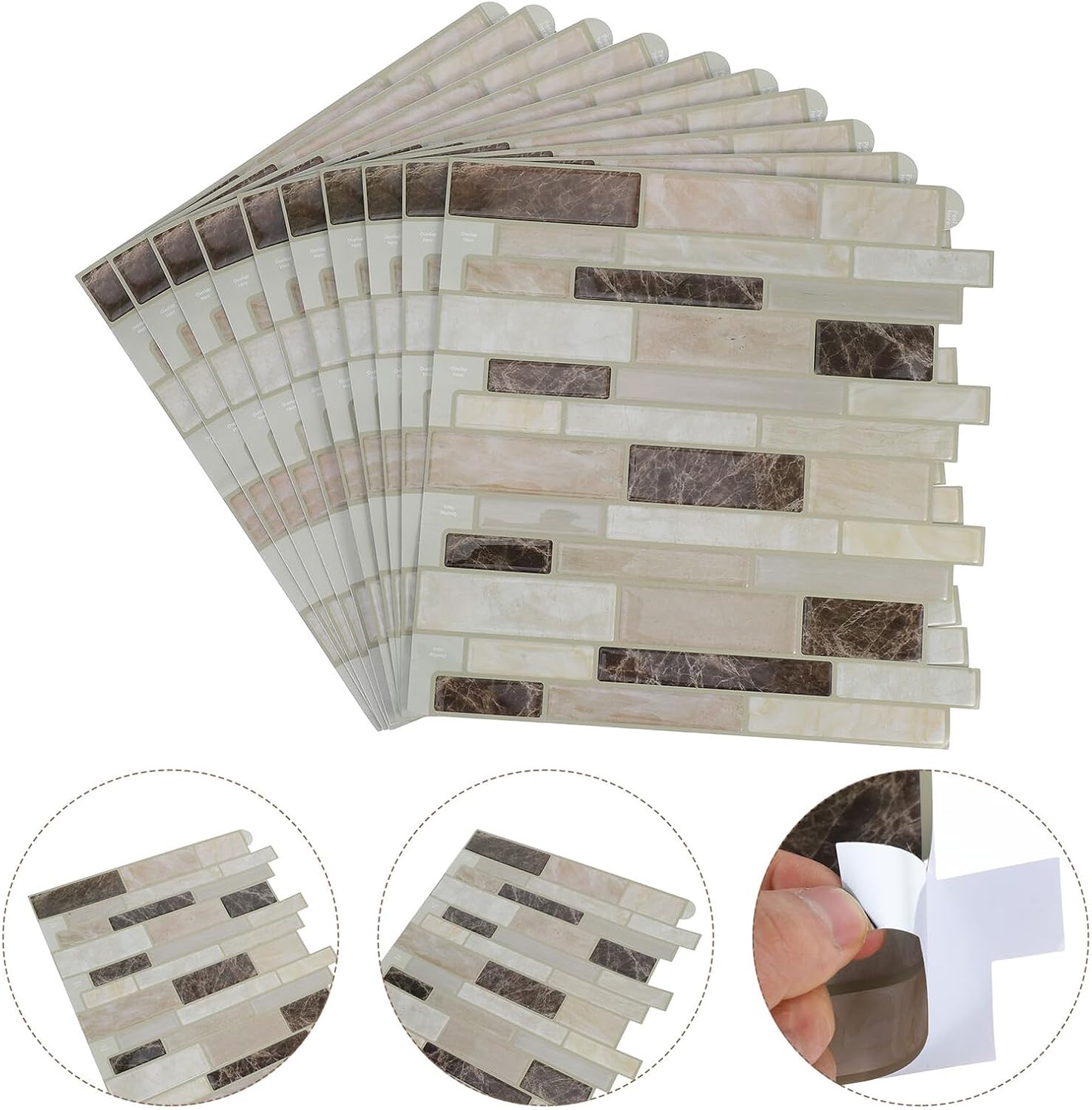 10pcs Waterproof Marble Wall Stickers Self-Adhesive PVC Tile Decals Splash-Proof Kitchen and Bathroom Wall Panels 30.5x30.5cm