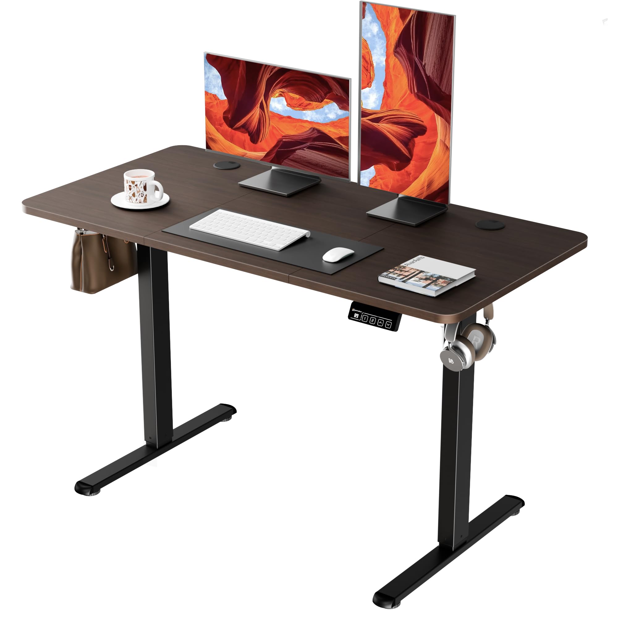 ERGOMAKER Electric Standing Desk 120x60cm (47.2"x23.6"), Height Adjustable Sit Stand Desk with Splice Board for Home Office, Computer Desk Memory Preset (Black Frame + Black Walnut Desktop) discount deal