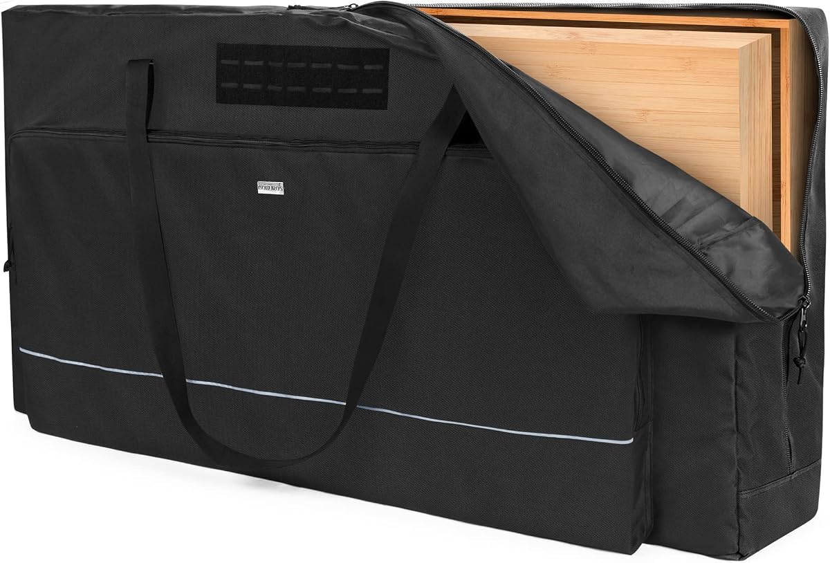 GOBUROS Estuche de transporte para tabla Cornhole de 4' x 2' se adapta al tamaño reglamentario, solo bolsa | Bolsa de transporte Cornhole con bolsillos delanteros para bolsa de arena, bolsa de almacenamiento con cremallera bidireccional y correa acolchada para el hombro