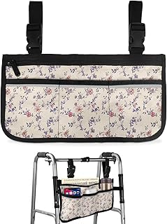 Purple Cherry Blossoms Wheelchair Side Bag Walker Bag, Spring Florals Vintage Wheelchair Accessories Armrest Pouch, Organizer Storage Bag for Walkers, Rollators, Scooters, 7.3'x13'