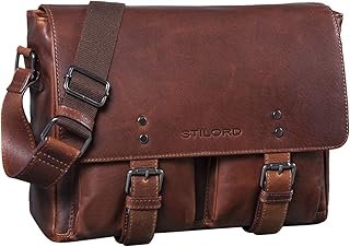Hunter' Cartella da Lavoro in Pelle Uomo Borsa a Tracolla Vintage per un PC da 13 Pollici Ventiquattrore in Cuoio, Colore:mocca - marrone scuro