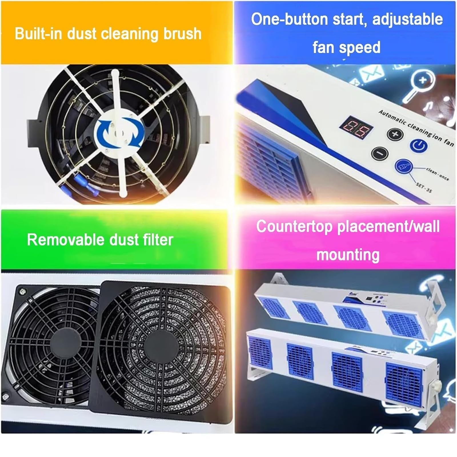 Soplador de Aire ionizante, eliminador de estática, Ventilador ionizador antiestático, Volumen de Aire Ajustable de 10 a 120 CFM, instalación en Pared o sobremesa para impresión y Embalaje.