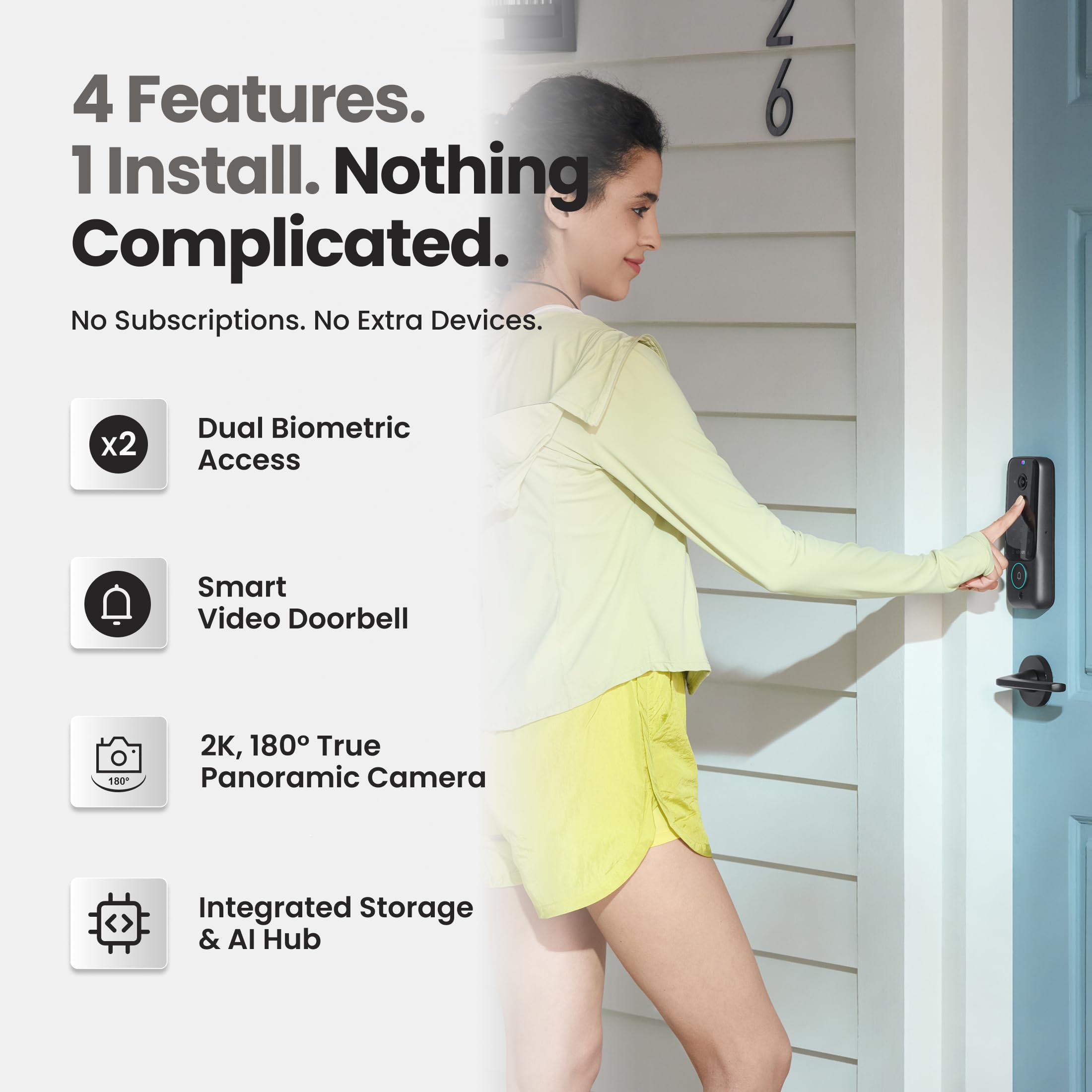 Venoris Plus - All-in-One Smart Lock for Front Door - Palm Vein & Fingerprint Keyless Entry- 2K 180 Ultra-Wide Camera Night Vision Built-In WiFi & 8GB Storage- No Monthly Fee- Dual Batteries product thumbnail 8