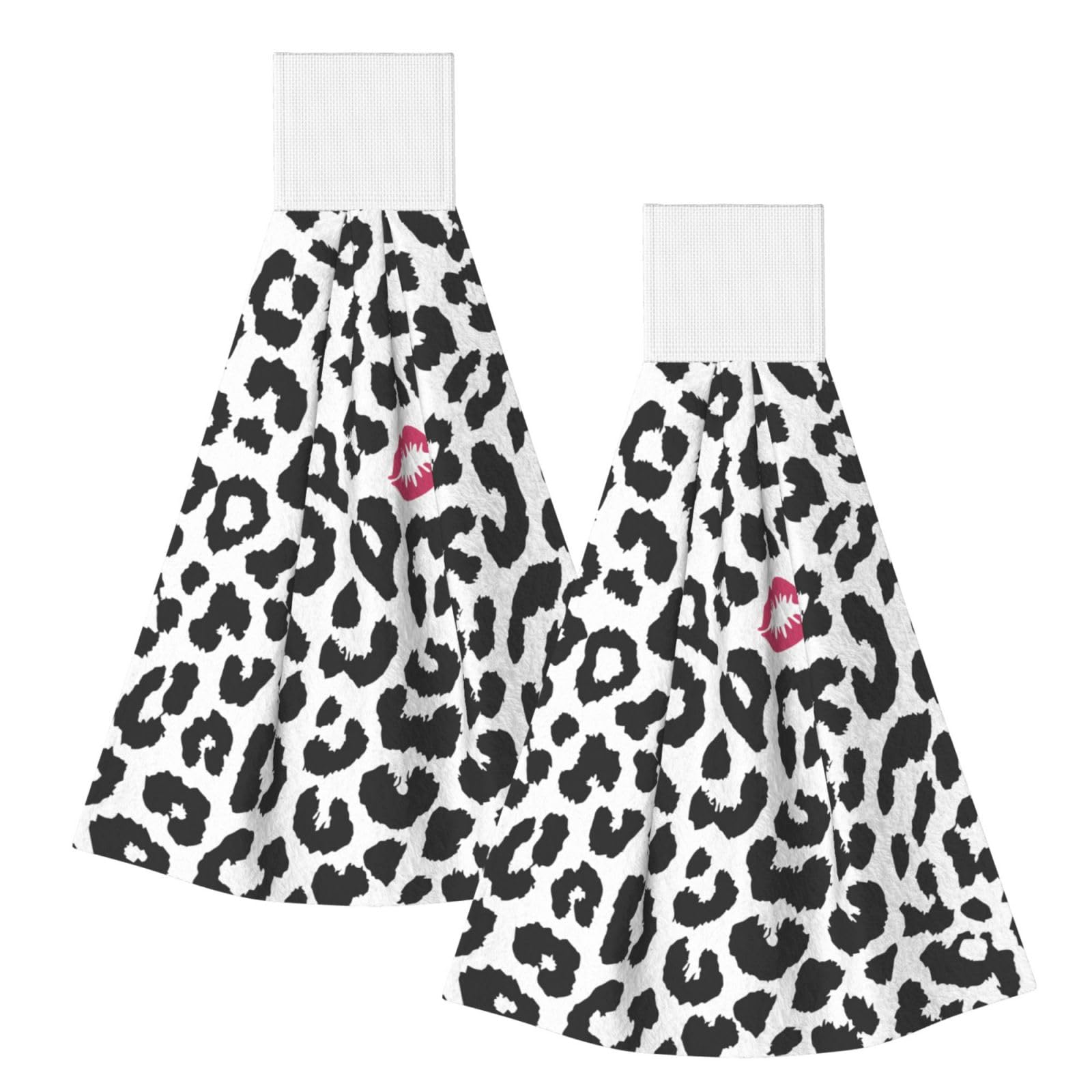 DOPKLNA Animal Print With Kiss Shape, 2 Pcs Hanging Coral Fiber Hand Towels for Bathroom, Absorbent Kitchen Towels