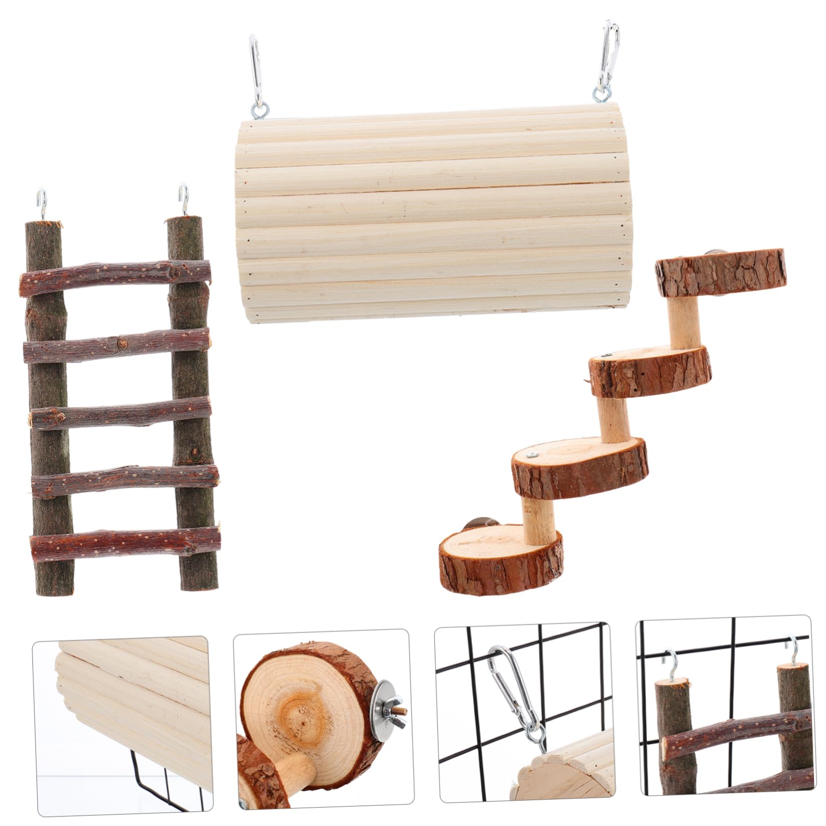 3 Stück Hamsterröhre Holzspielzeug für Hamster und Gerbil | Holz, zum Klettern und Spielen, Drei Teile, Passend für Kleintiere, Kompakte Form