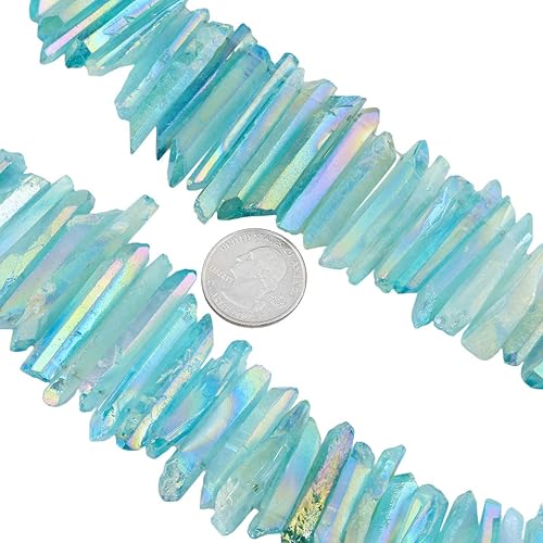 Miniatura 2 de Nupuyai Puntos de cristal de cuarzo de roca natural para hacer joyas, cuentas de piedra de punta graduada perforadas con revestimiento de titanio,