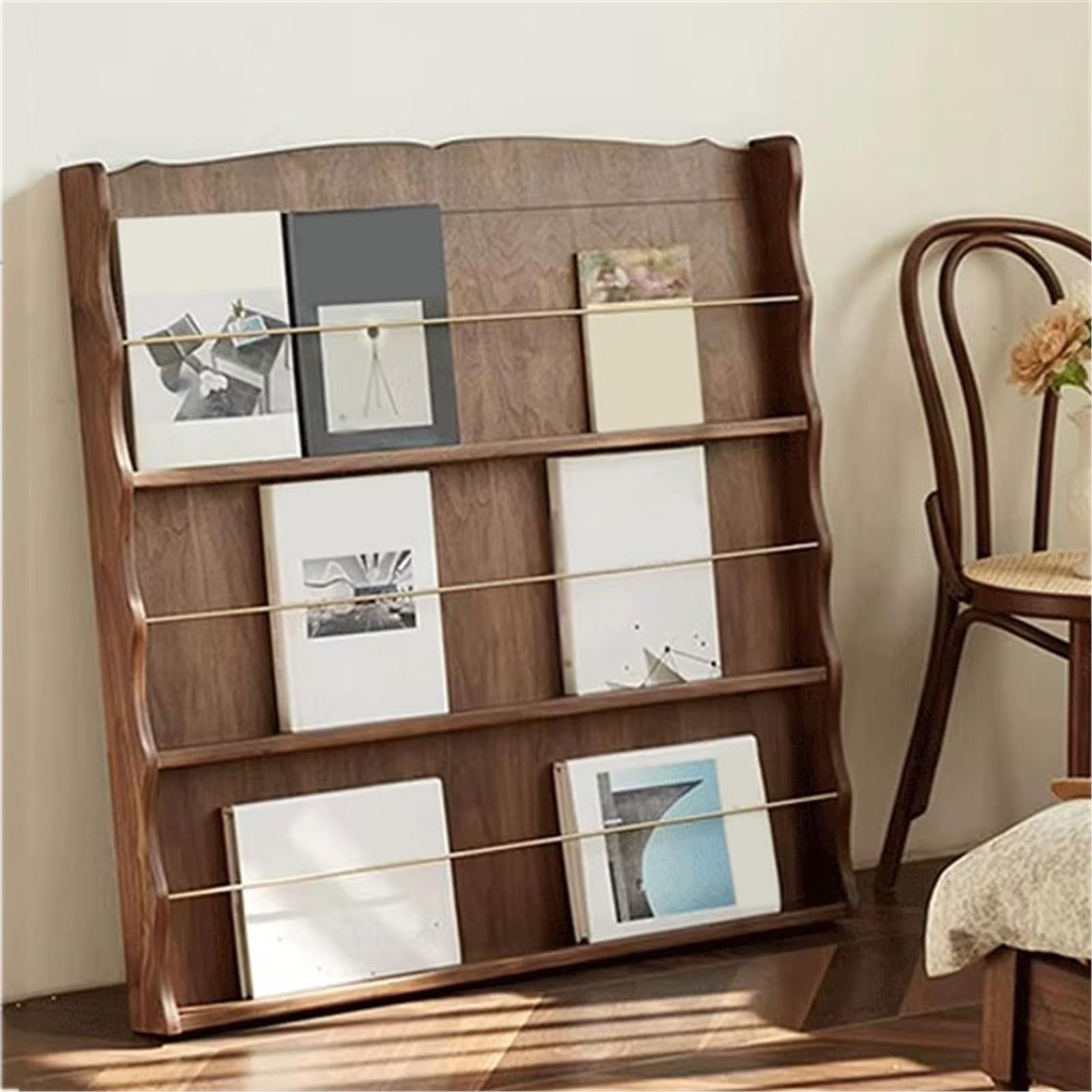 MRKU Porta Dischi in Vinile, espositore per CD, Organizer per la casa, Pavimento in Legno con divisorio in Ottone, scaffale per Libri