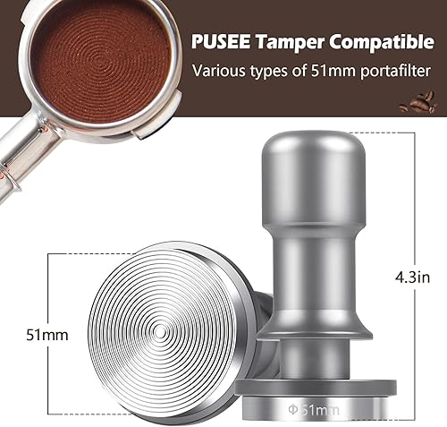 Miniatura 2 de PUSEE Tamper de café espresso de 1.77 pulgadas, calibrado de alta calidad de 30 libras, con carga de resorte, 100% acero inoxidable para barista,