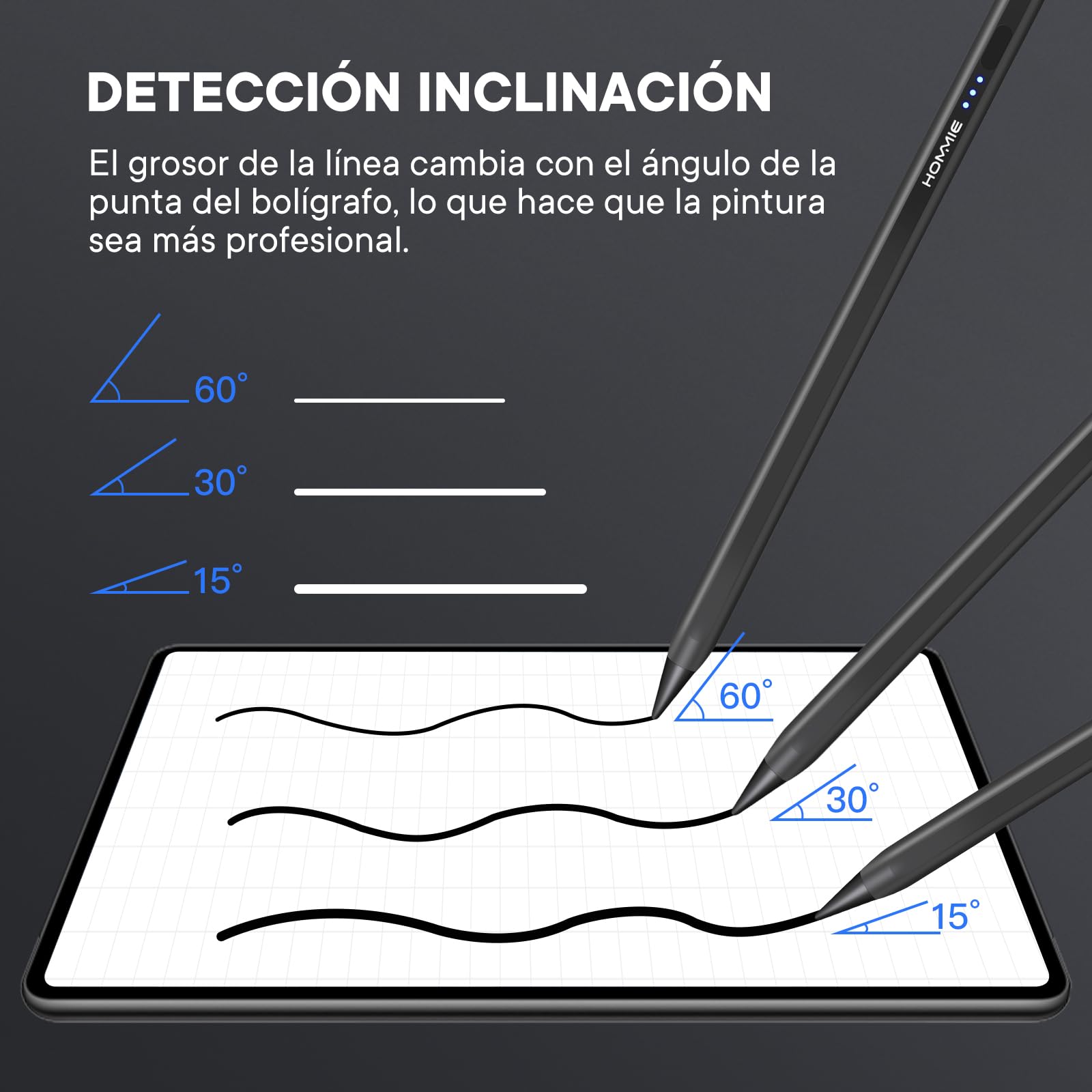 Hommie Pencil iPad Escritura Precisa | 5 Mins Carga Rápiado, Lapiz iPad con Rechazo Palma, Magnética y Sensible Inclinación, Lapiz para iPad 10/9/8/7/6, iPad Pro 11" y 12,9", Air 5/4/3, Mini 6/5,Negro