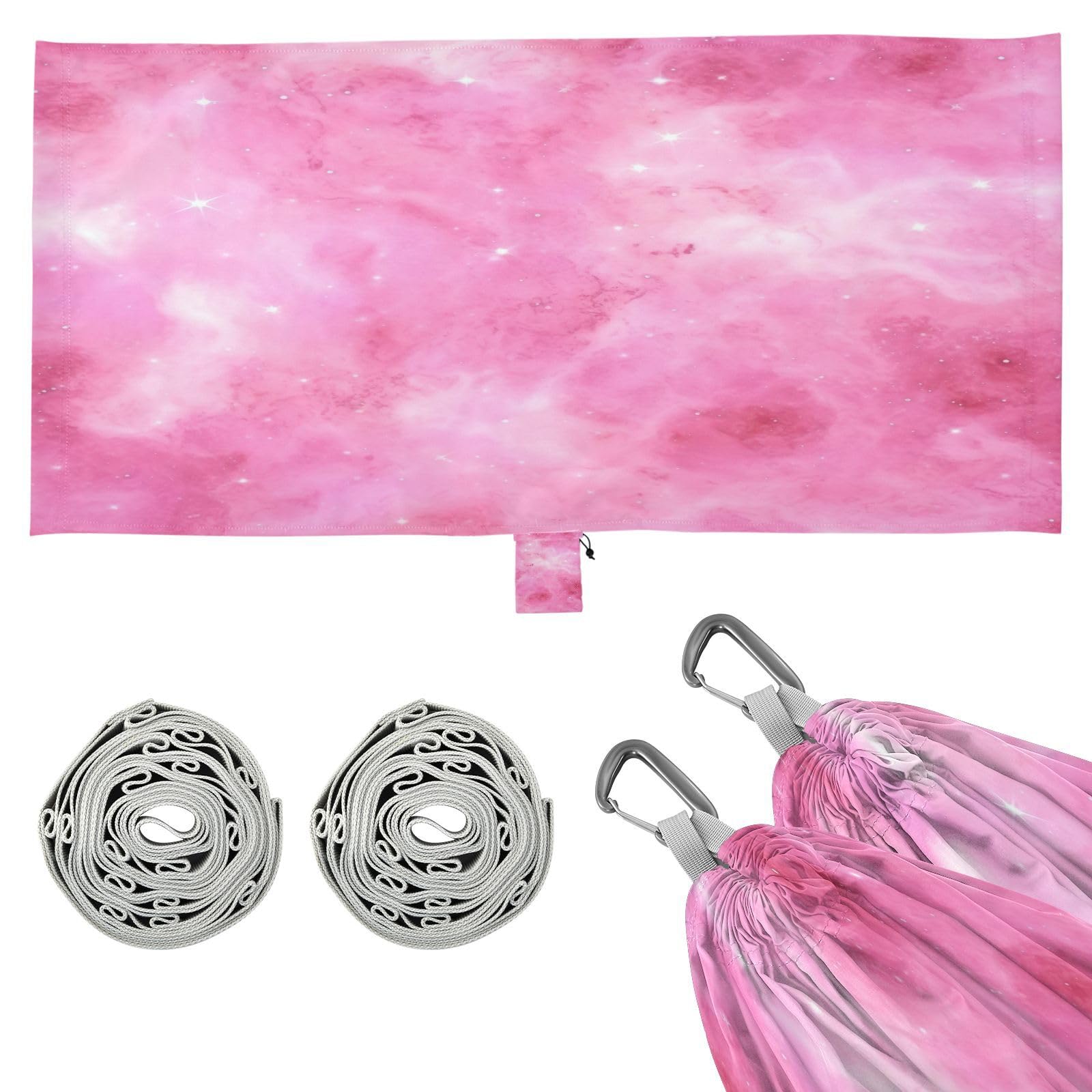 SDMKA Galaxy Pink Camping Hammock, 330 lbs with 2 Tree Straps, Carry Bag, Single Portable Hammock for Outdoor/Indoor, Hiking, Beach, Backpacking, Travel